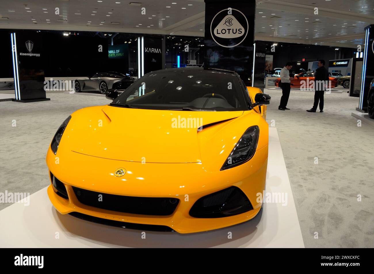 New York, United States. 28th Mar, 2024. A Lotus vehicle is seen on the second media day at the 2024 New York International Auto Show in the Jacob K. Javits Convention Center. The annual NYIAS in Manhattan, New York City featured various car companies, debuts of new vehicles and automobile industry professionals. The show which opens to the public on March 29 and ends on April 7, attracts thousands of car enthusiasts. The NYIAS began in 1900 showcasing automobiles and examples of future car technology. (Photo by Jimin Kim/SOPA Images/Sipa USA) Credit: Sipa USA/Alamy Live News Stock Photo