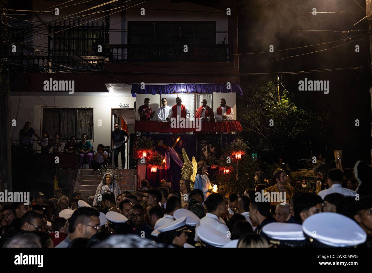 Medellin, Colombia. 28th Mar, 2024. Colombians celebrate the holy thursday with a night procession in Copacabana, northern of Medellin, Colombia, on March 28, 2024. Photo by: Juan J. Eraso/Long Visual Press Credit: Long Visual Press/Alamy Live News Stock Photo