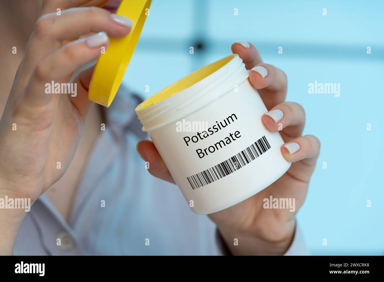 Potassium bromate food additive, conceptual image. A dough conditioner and preservative that has been classified as a possible human carcinogen. Stock Photo