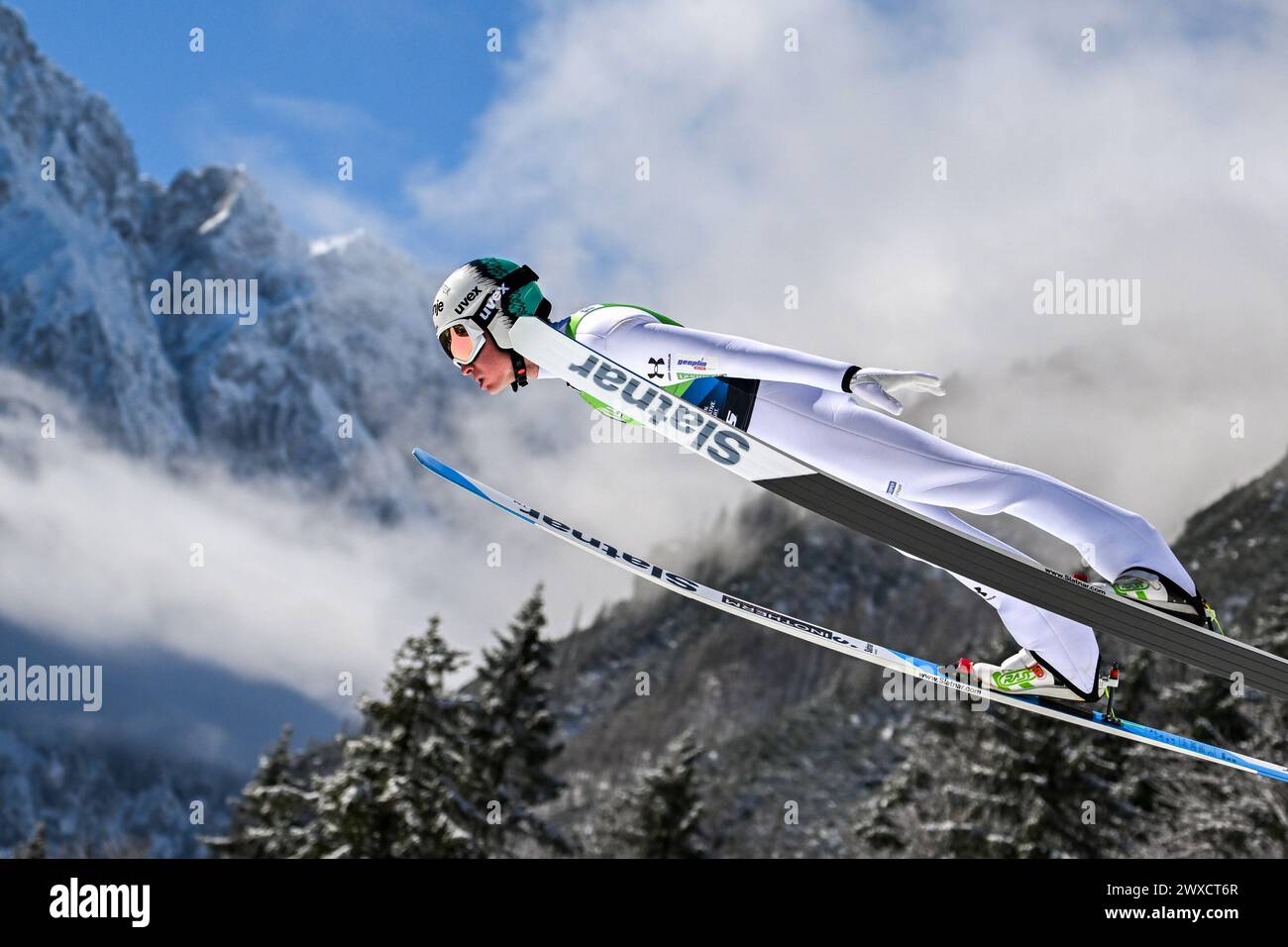 Planica, Slovenia. 24th Mar, 2024. Anze Lanisek of Slovenia in action during the Men's Ski Flying Hill HS240 Team of the FIS Ski Jumping World Cup Final. (Credit Image: © Andrej Tarfila/SOPA Images via ZUMA Press Wire) EDITORIAL USAGE ONLY! Not for Commercial USAGE! Stock Photo