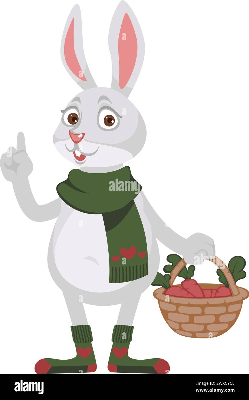 Rabbit with basket of carrots wearing scarves Stock Vector