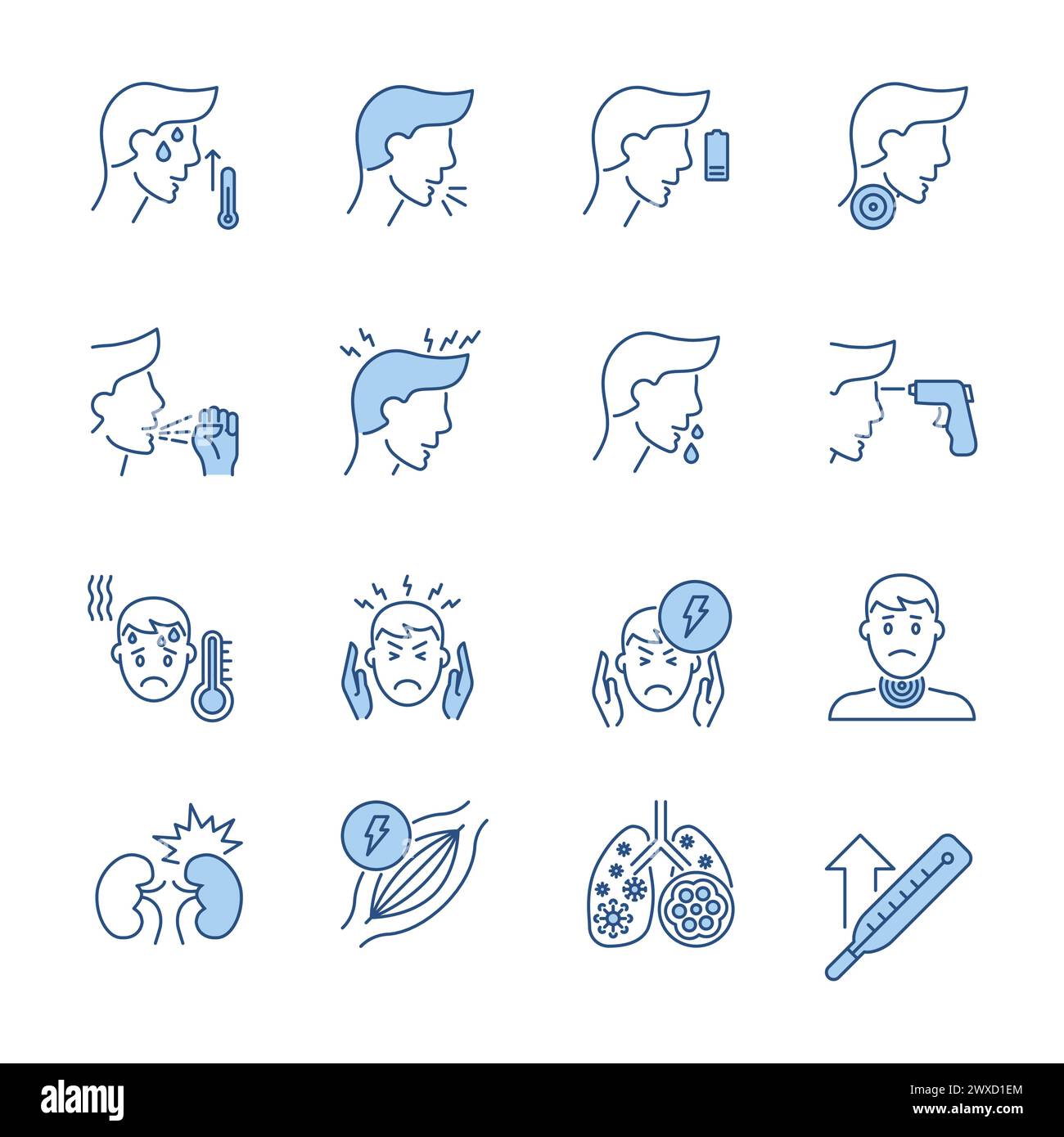 Coronavirus symptoms related vector icons set. Contains such Icons as ...