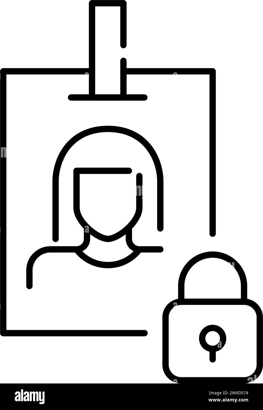 Id card with woman avatar and lock. Safeguarding personal information. Protecting data and