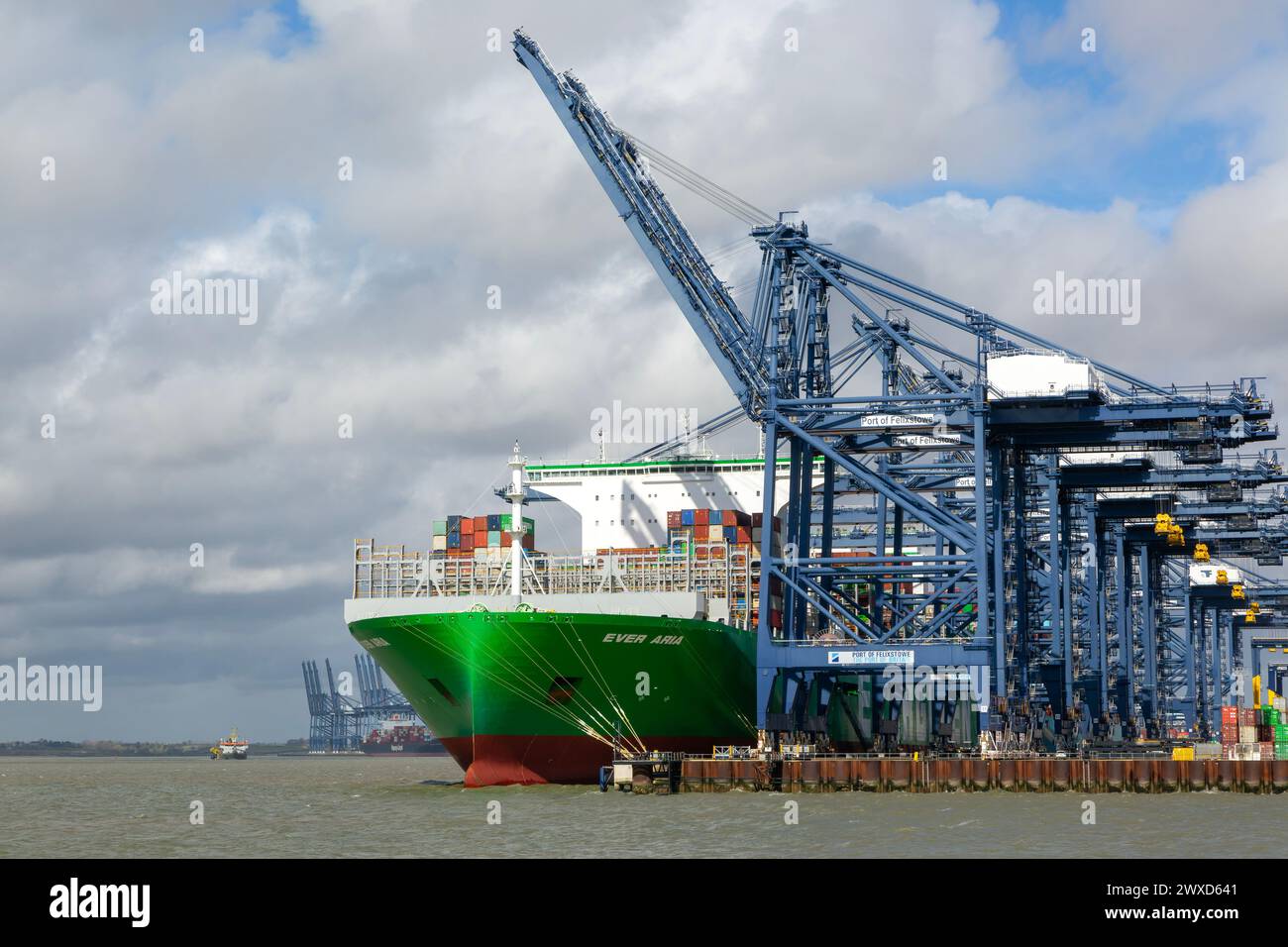 Ever Aria container ship at quayside, Port of Felixstowe, Suffolk, England, UK Stock Photo