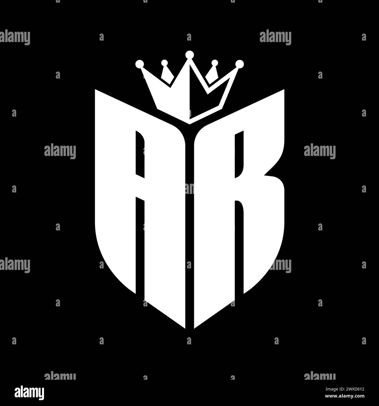 AR Letter monogram with shield shape with crown black and white color design template Stock Photo