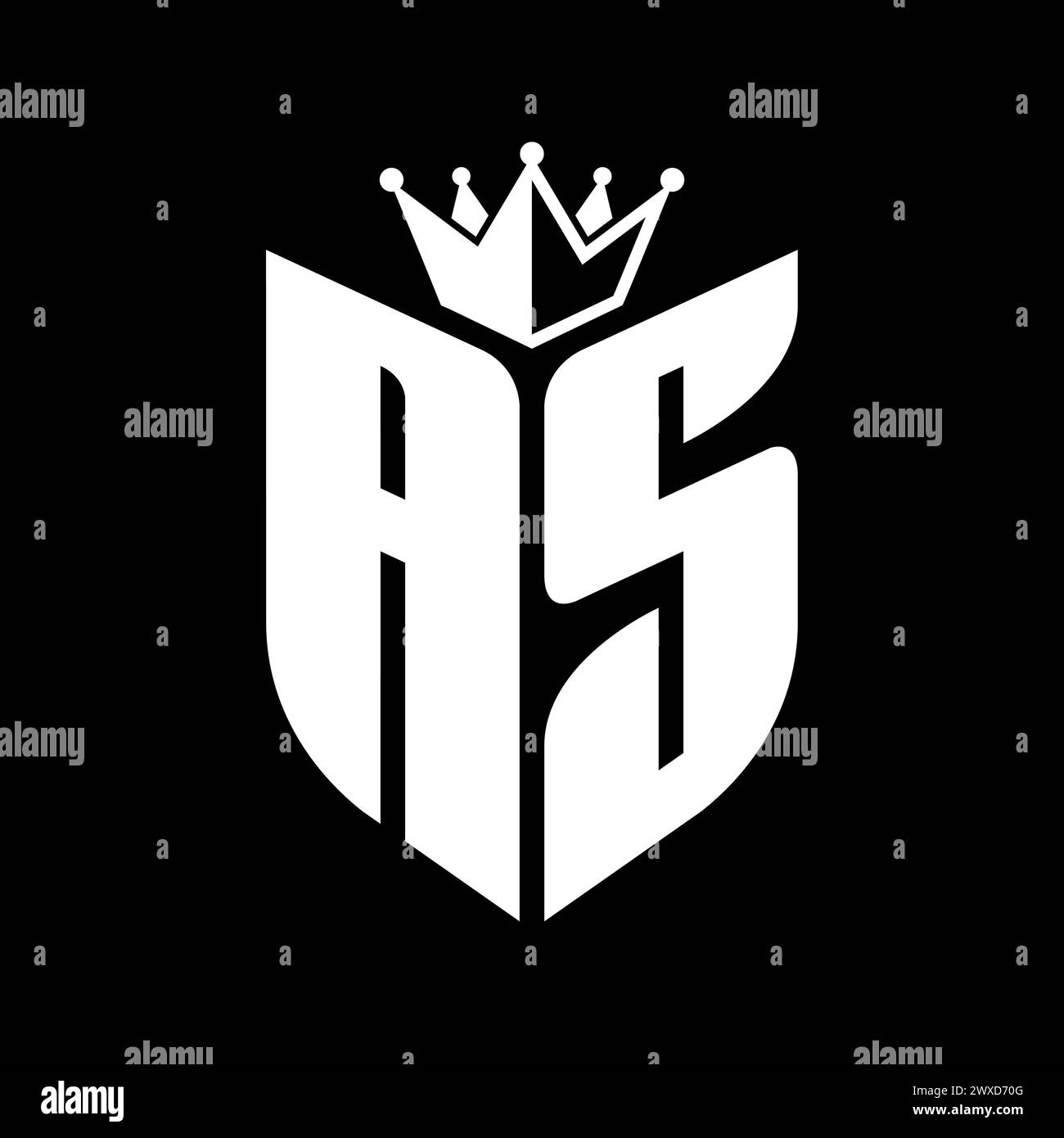 AS Letter monogram with shield shape with crown black and white color ...