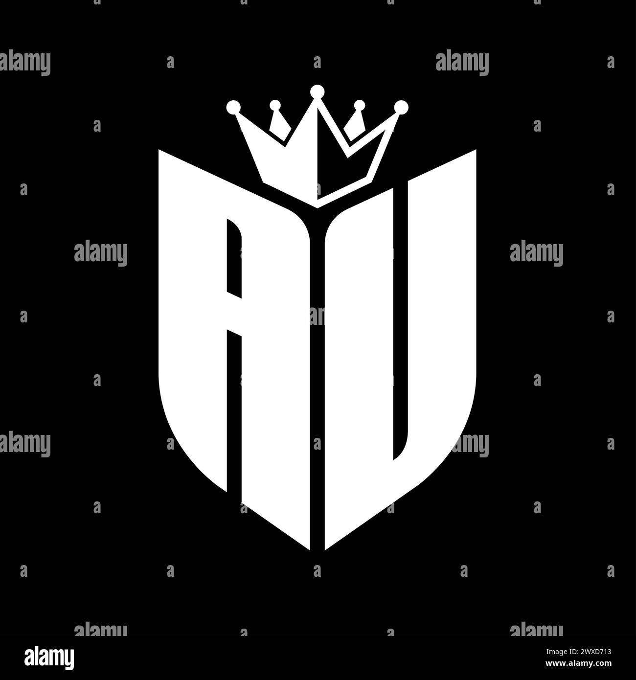 AU Letter monogram with shield shape with crown black and white color ...