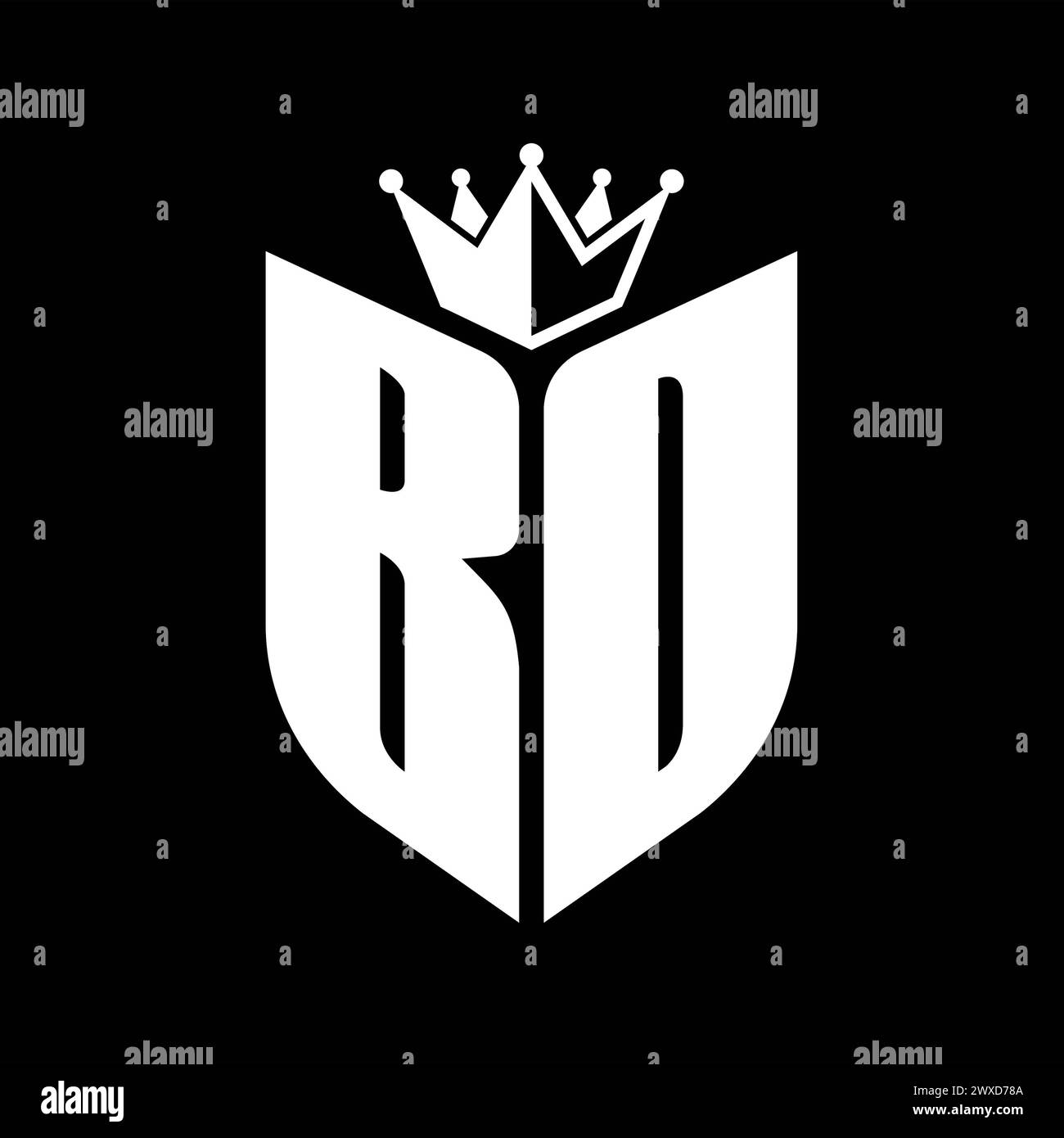 BD Letter monogram with shield shape with crown black and white color ...