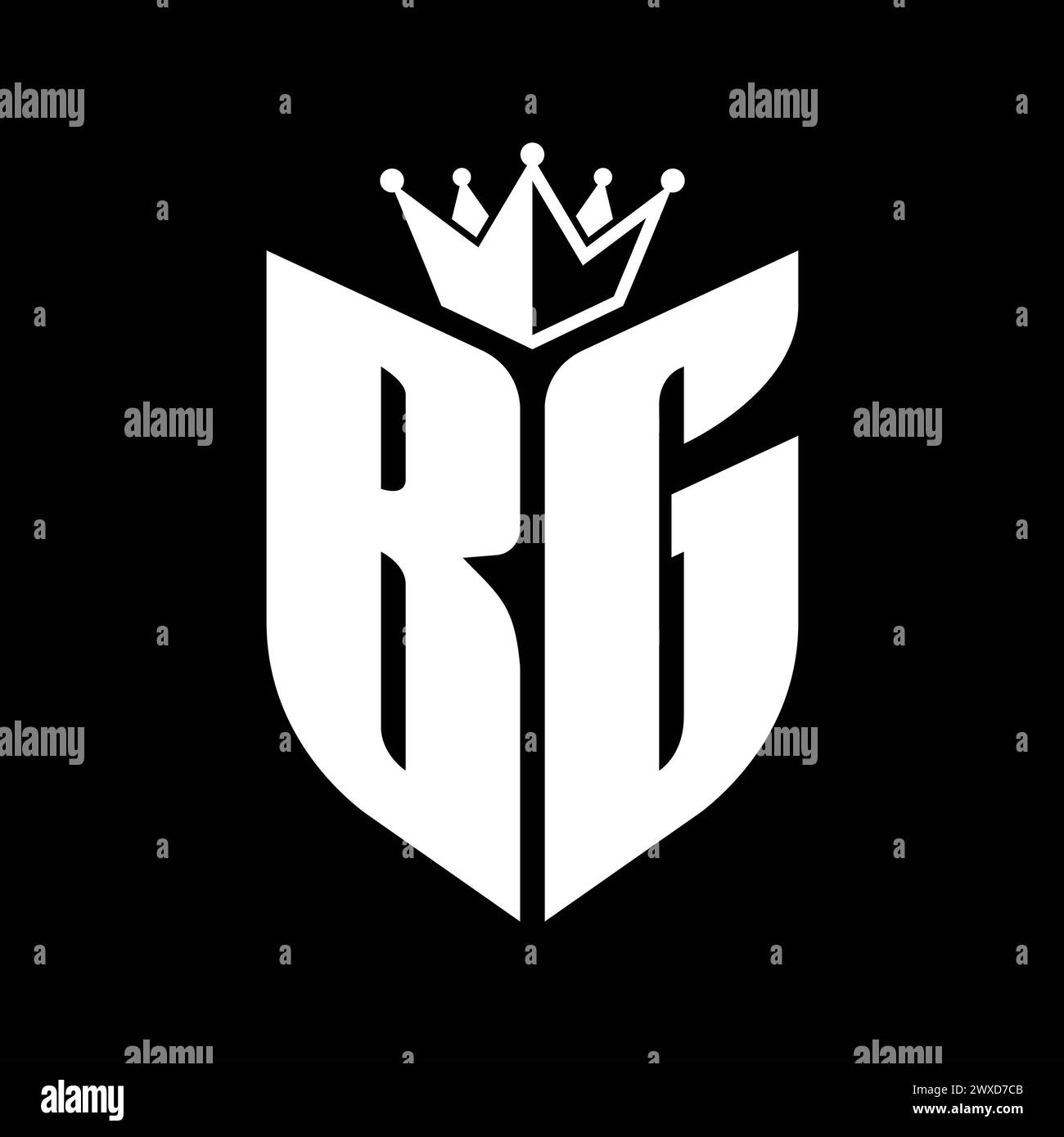BG Letter monogram with shield shape with crown black and white color design template Stock Photo