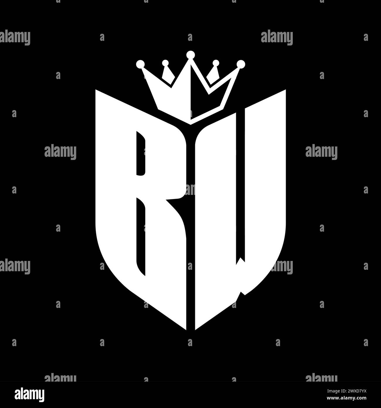 BW Letter monogram with shield shape with crown black and white color ...