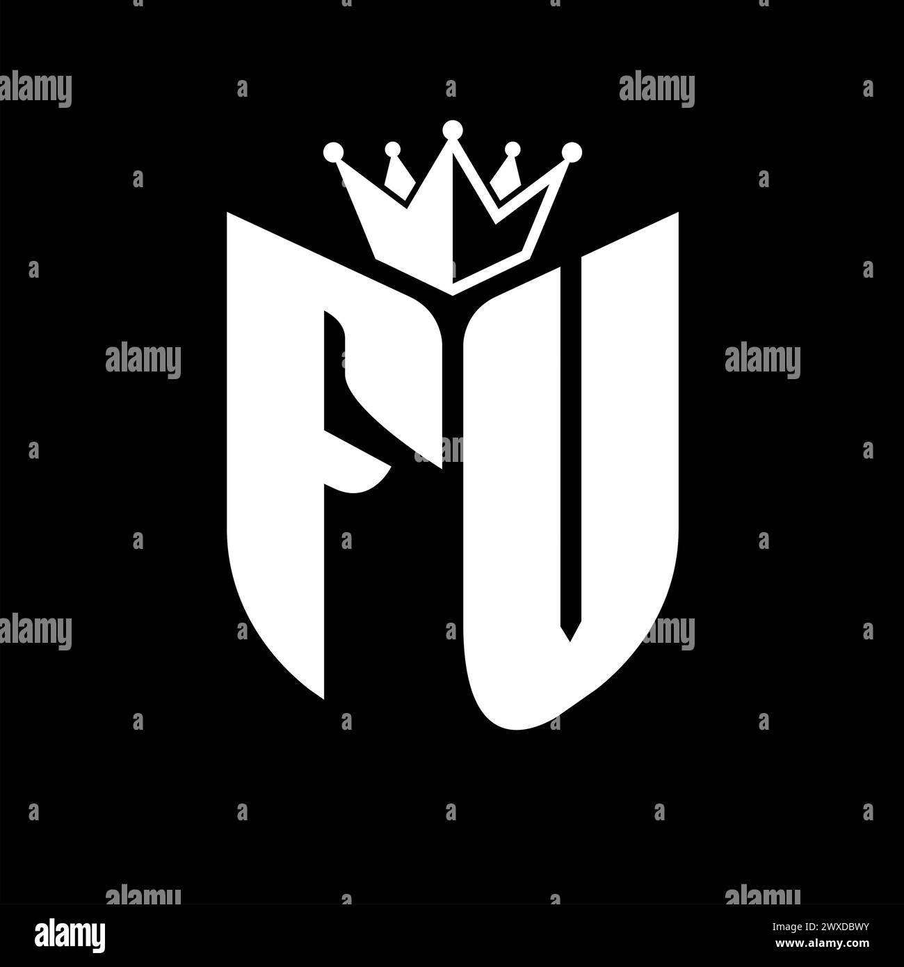 FV Letter monogram with shield shape with crown black and white color ...