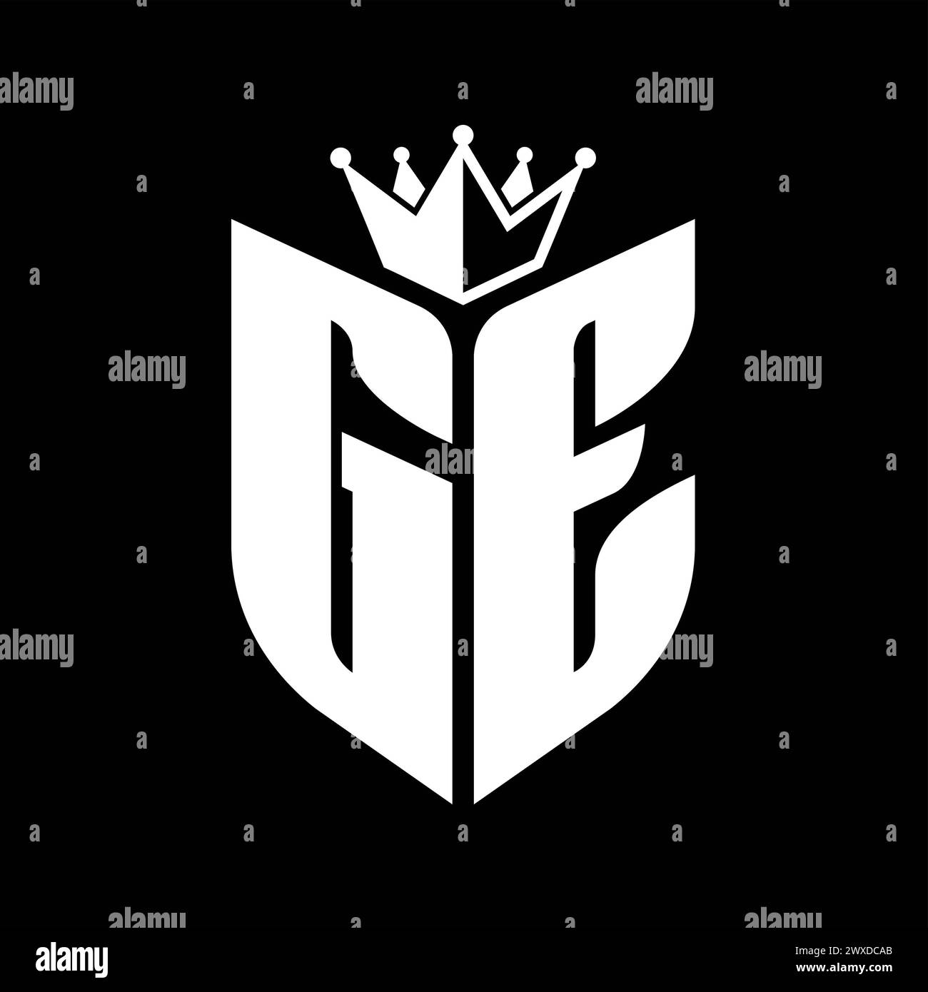 GE Letter monogram with shield shape with crown black and white color ...