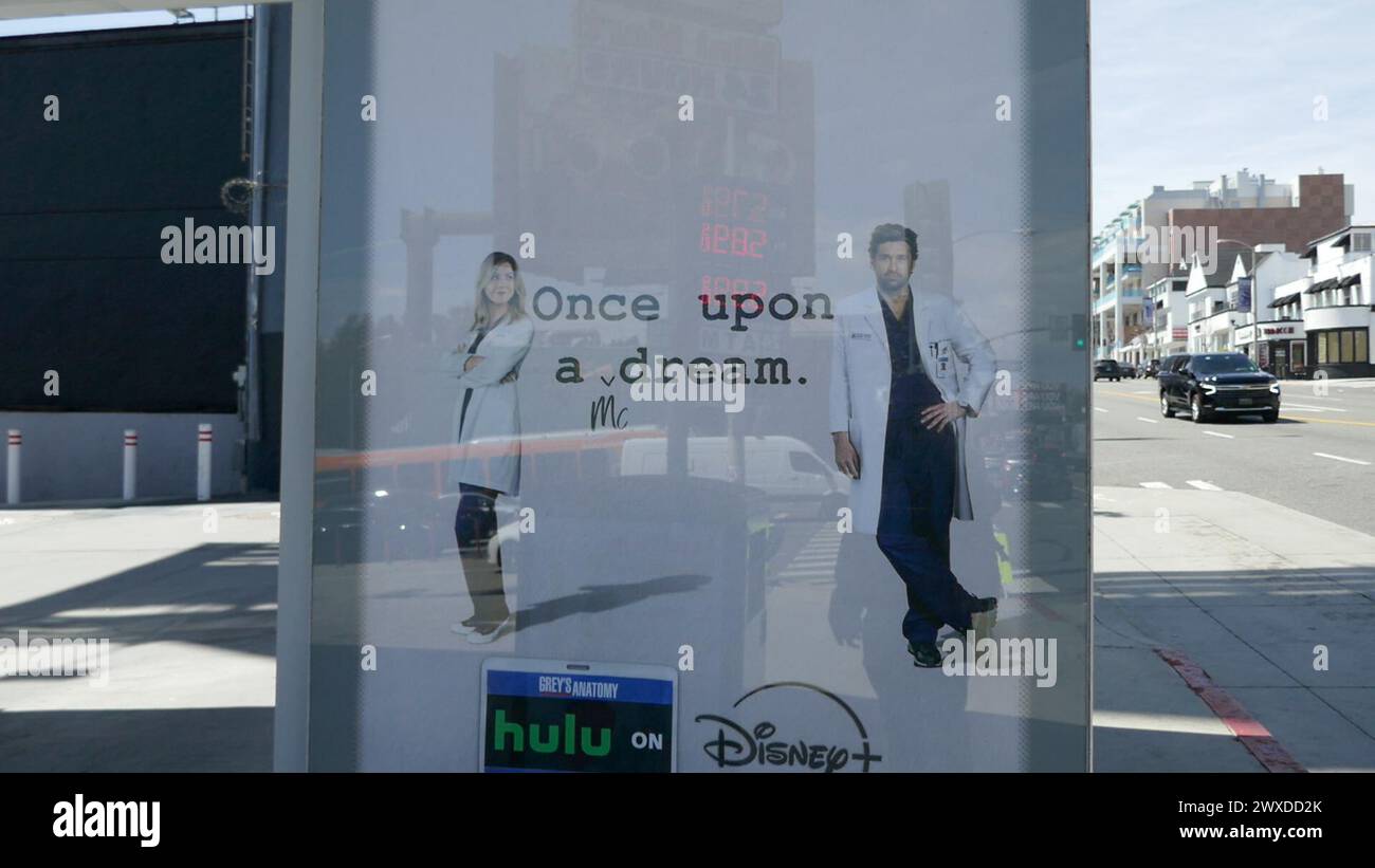 Los Angeles, California, USA 29th March 2024 Patrick Dempsey GreyÕs Anatomy Once Upon A McDream Bus Stop on Sunset Blvd on March 29, 2024 in Los Angeles, California, USA. Photo by Barry King/Alamy Stock Photo Stock Photo