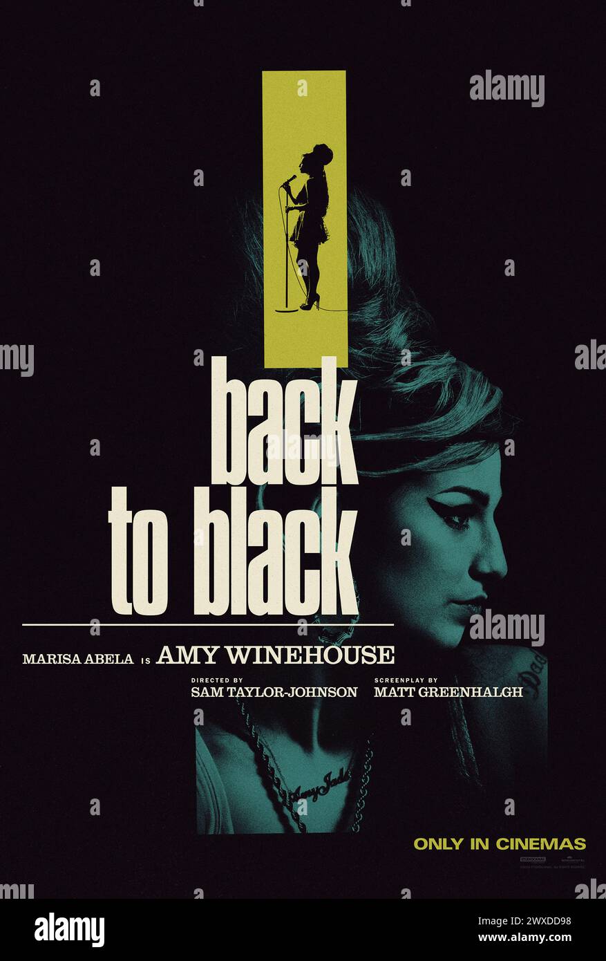 Back to Black (2024) directed by Sam Taylor-Johnson and starring Marisa Abela, Lesley Manville, Jack O'Connell and Eddie Marsan. Biopic chronicling the life and music of Amy Winehouse, through the journey of adolescence to adulthood and the creation of one of the best-selling albums of our time. Publicity poster ***EDITORIAL USE ONLY***. Credit: BFA / StudioCanal Stock Photo