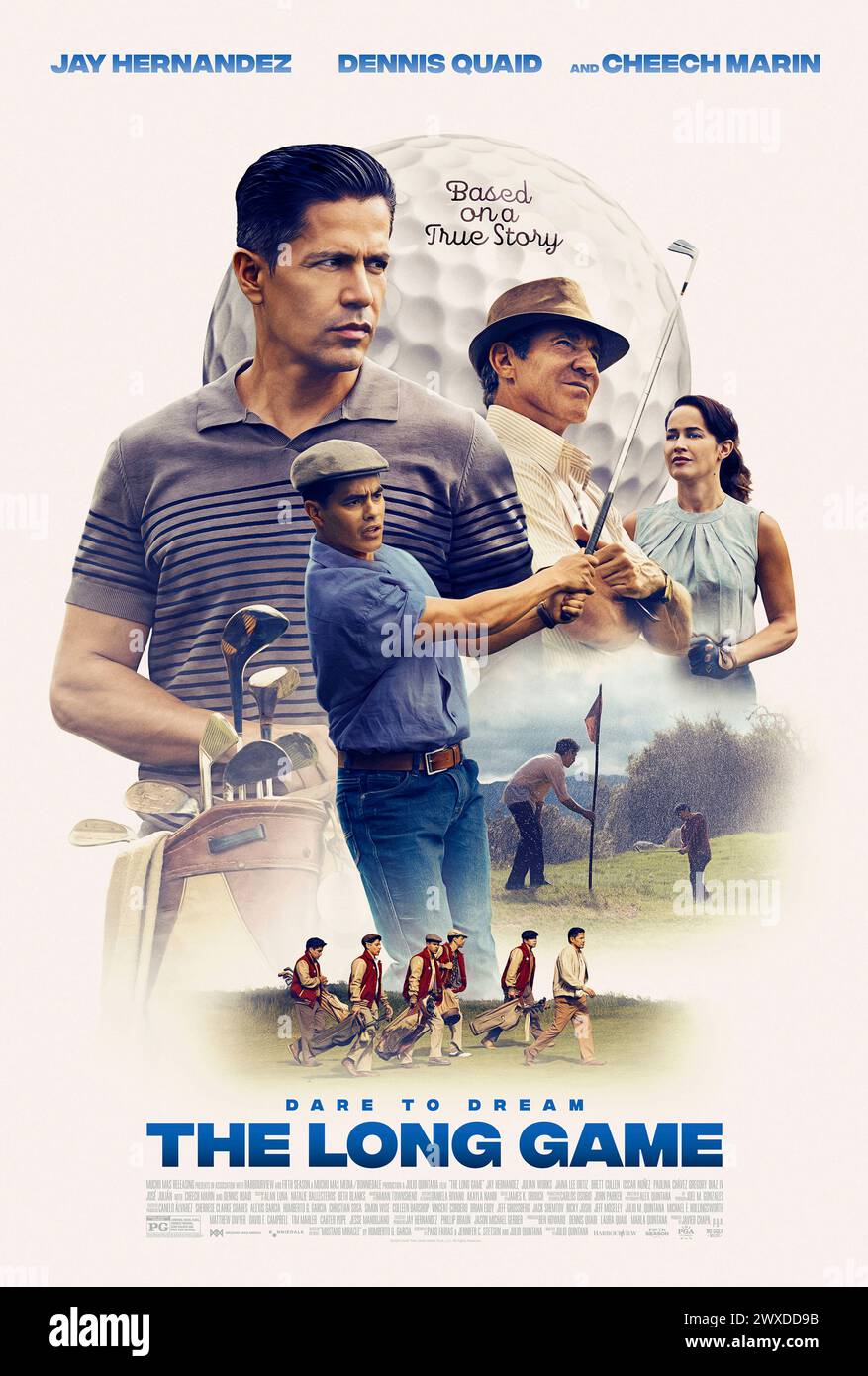 The Long Game (2023) directed by Julio Quintana and starring Dennis Quaid, Gillian Vigman and Jay Hernandez. In 1955, five young Mexican-American caddies, out of the love for the game, were determined to learn how to play, so they created their own golf course in the middle of the South Texas desert. US one sheet poster.***EDITORIAL USE ONLY*** Credit: BFA / Mucho Mas Media Stock Photo