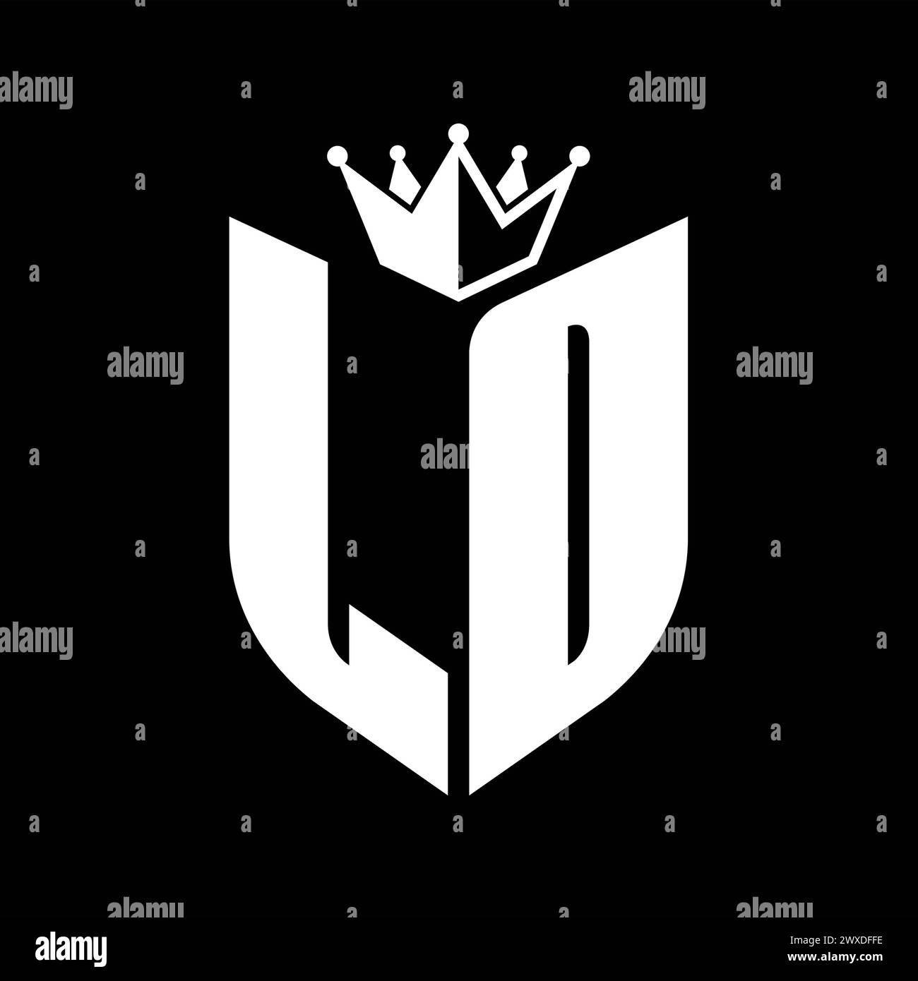 LD Letter monogram with shield shape with crown black and white color ...
