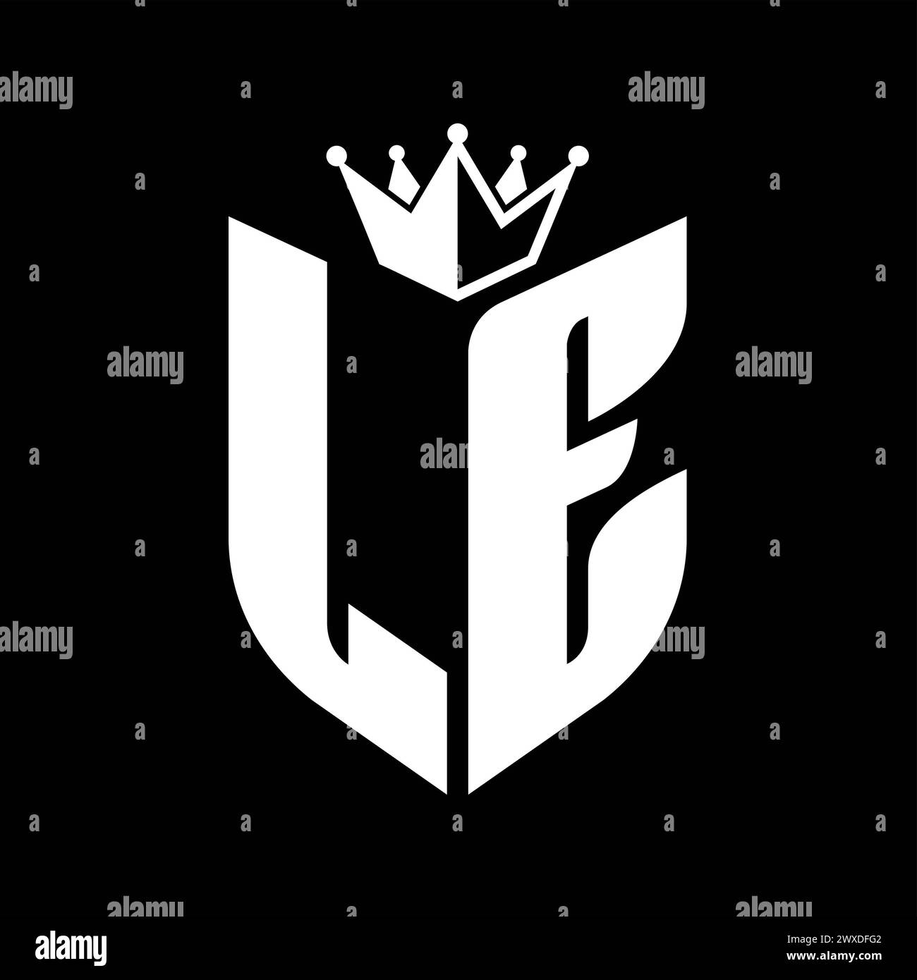 LE Letter monogram with shield shape with crown black and white color ...