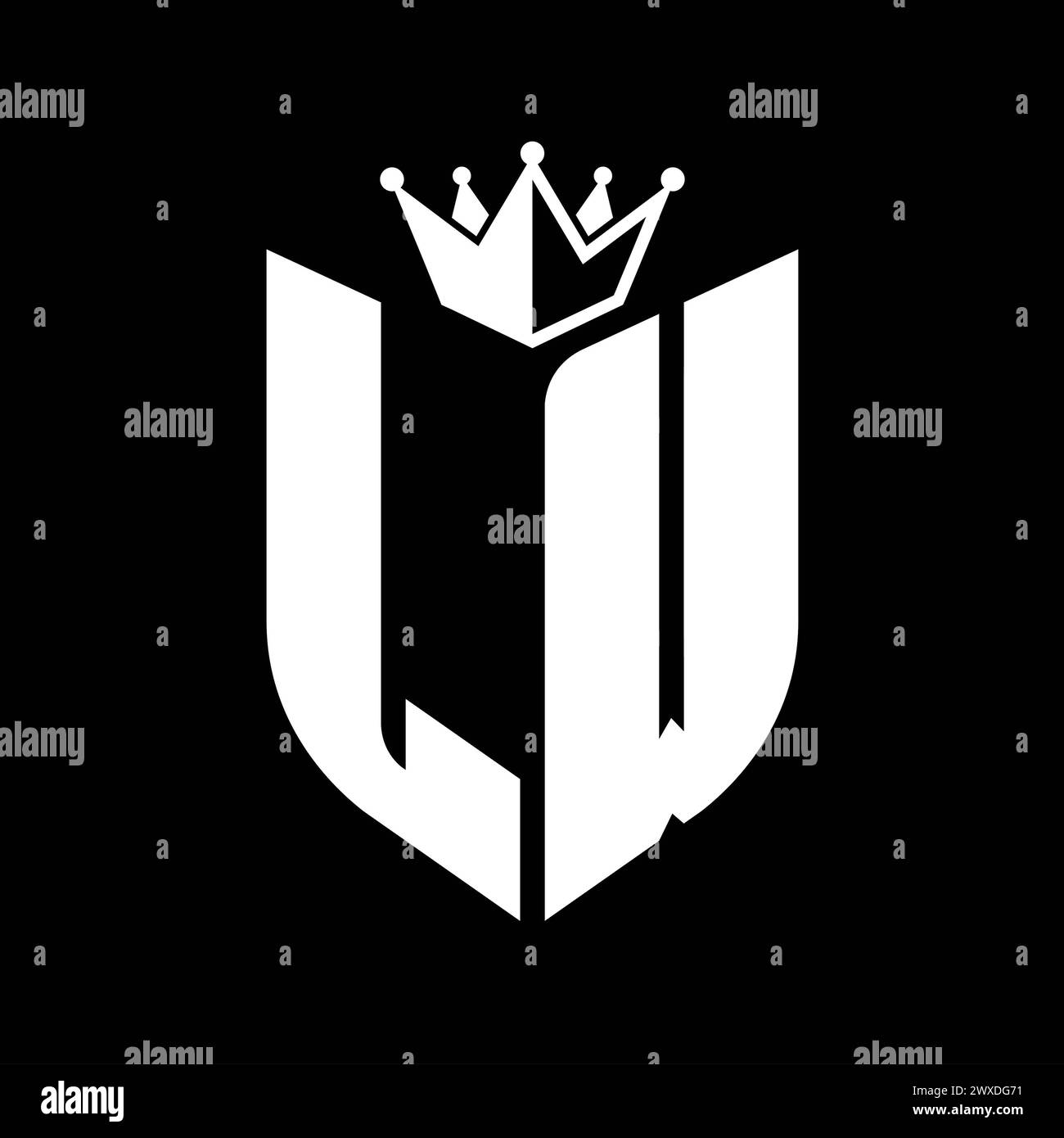 LW Letter monogram with shield shape with crown black and white color ...