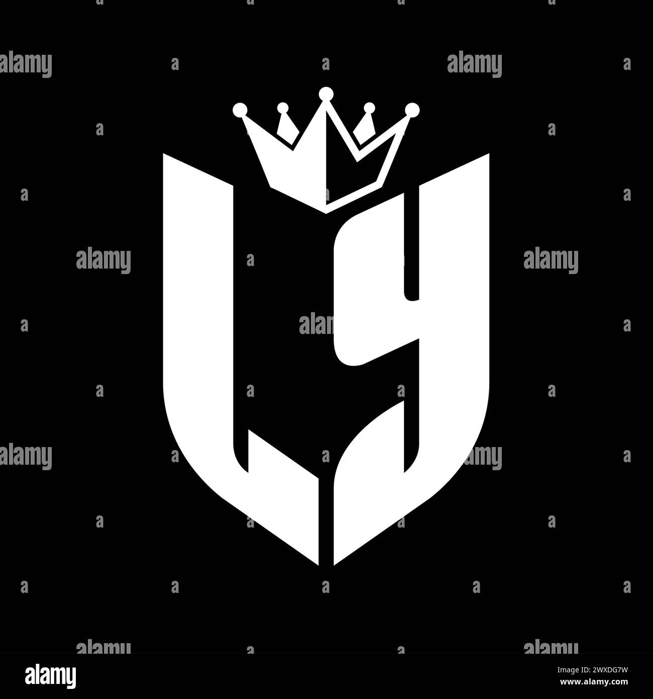 LY Letter monogram with shield shape with crown black and white color ...