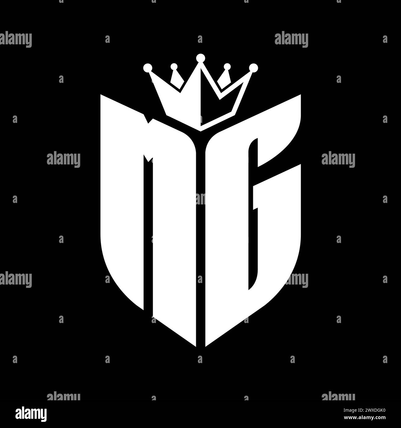 MG Letter monogram with shield shape with crown black and white color ...