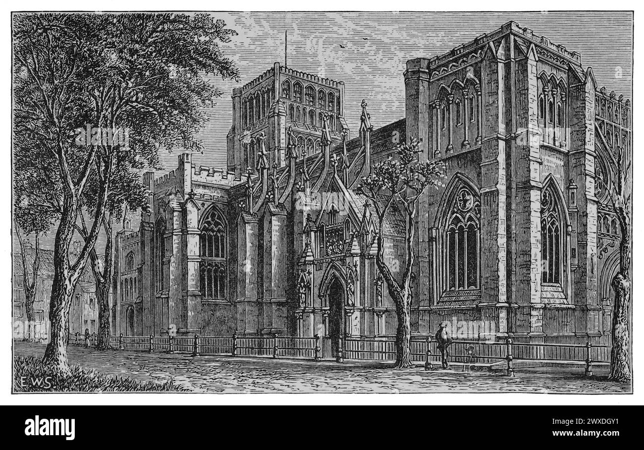 Bristol Cathedral in the 19th century, viewed from College Green. Black and White Illustration from the 'Our Own Country' published by Cassell, Petter, Galpin & Co. Late 19th century. Stock Photo