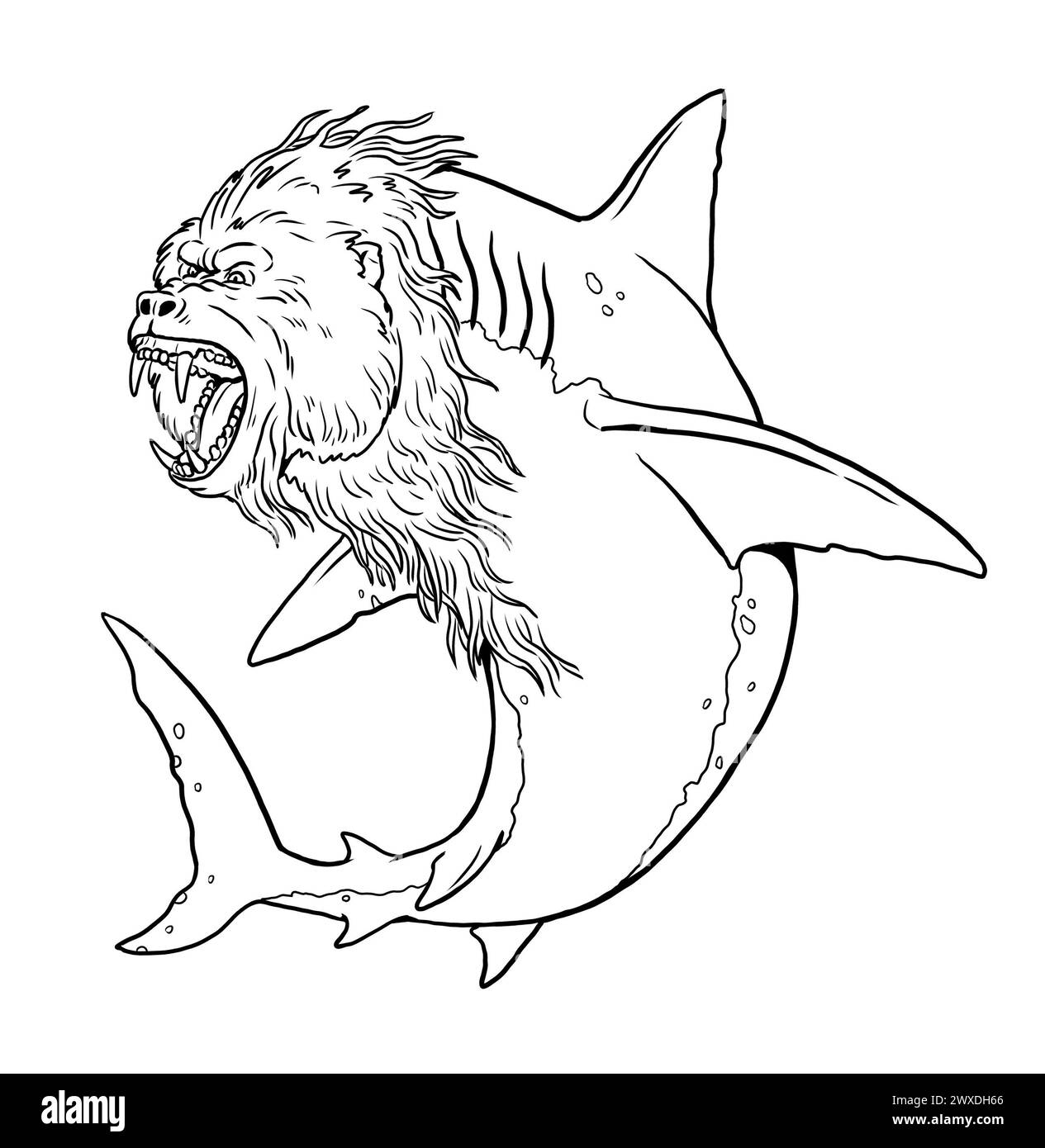 Coloring page with the animals mutants a shark with the head of a