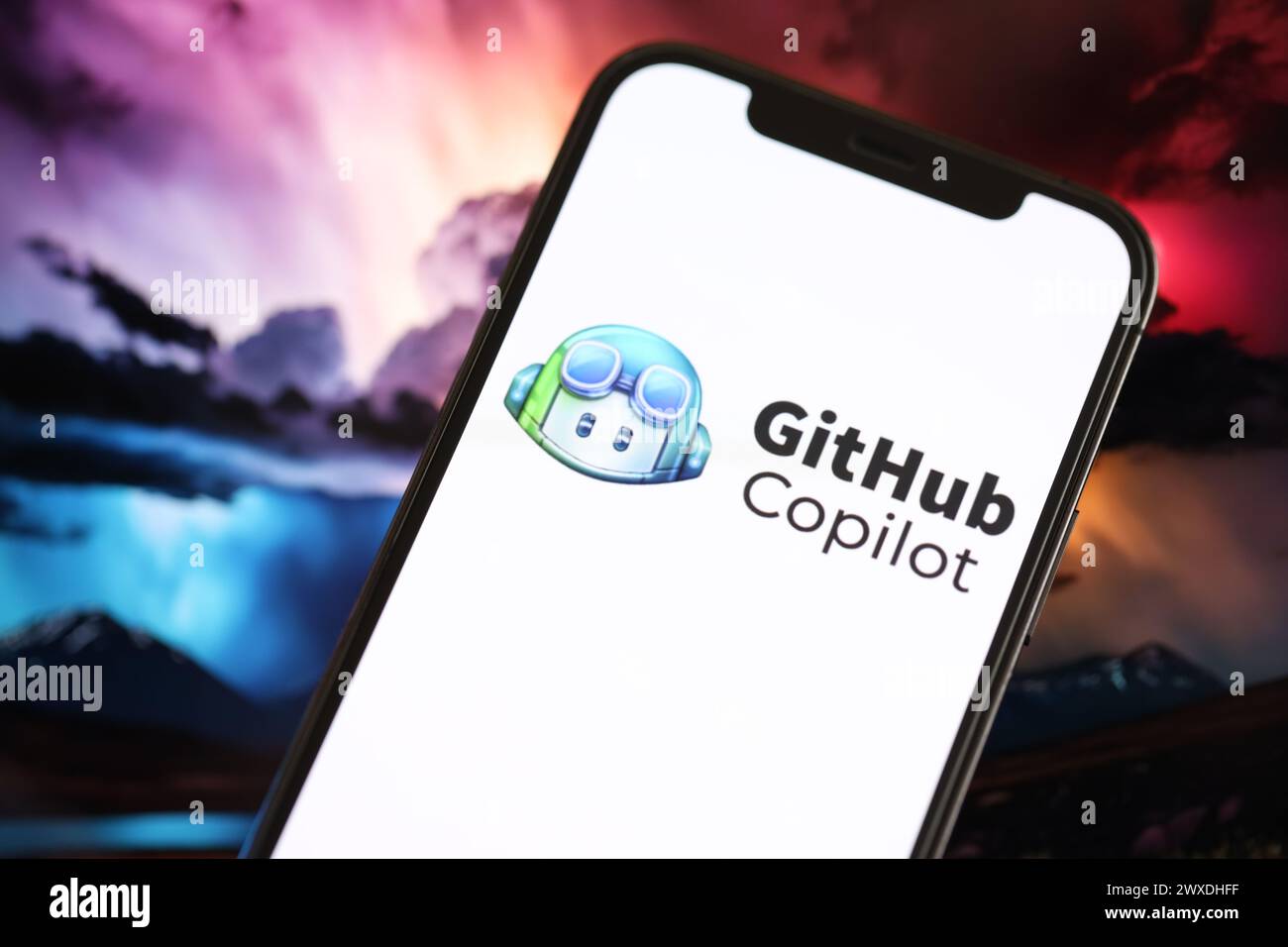 KYIV, UKRAINE - MARCH 17, 2024 Github copilot logo on iPhone display ...