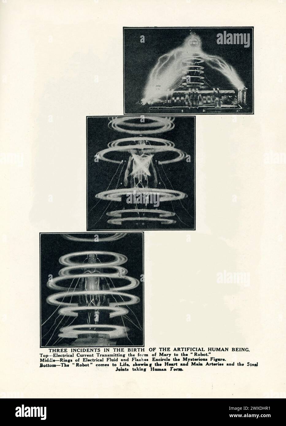 Birth of the Artificial Human Being / Robot played by BRIGITTE HELM on page from original release British programme for METROPOLIS 1927 director FRITZ LANG novel and screenplay Thea von Harbou Universum Film (UFA) Stock Photo