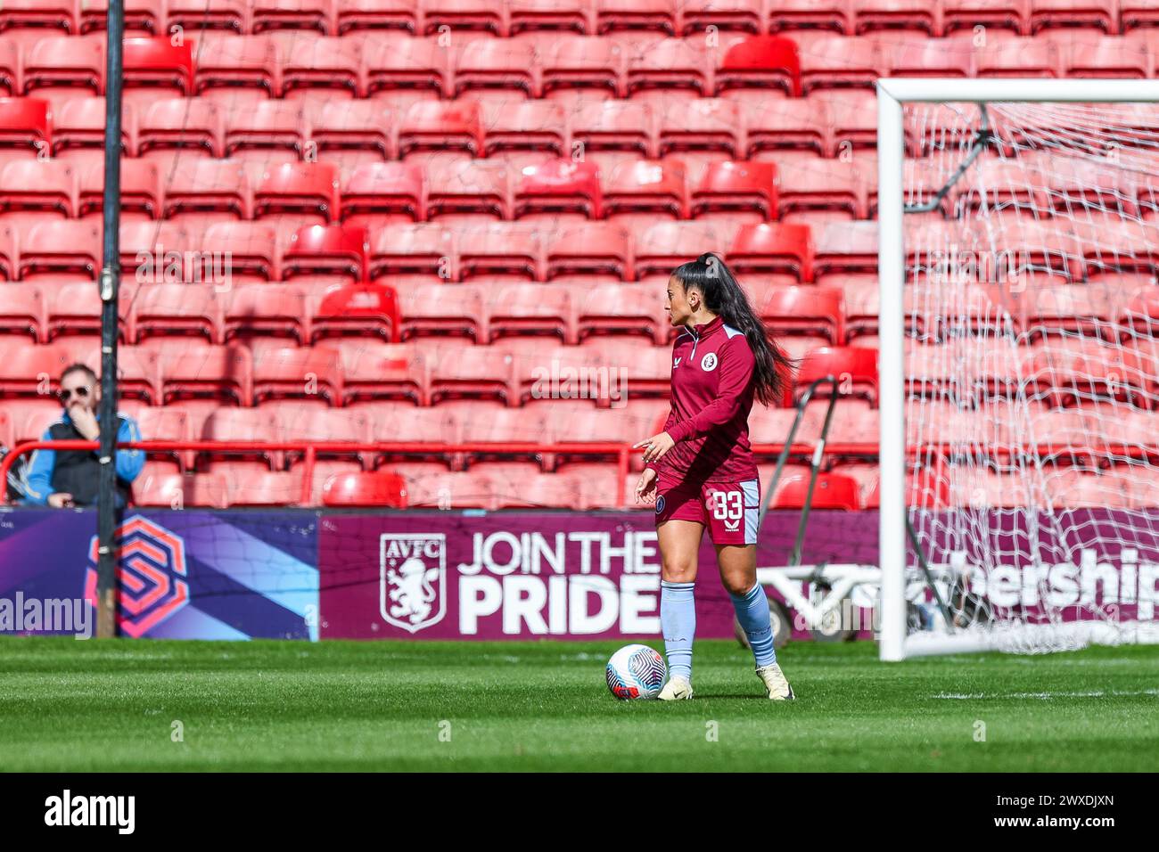 Walsall, UK. 30th Mar, 2024. Aston Villa's Mayumi Pacheco warms up during the FA Women's Super League match between Aston Villa Women and Leicester City Women at the Poundland Bescot Stadium, Walsall, England on 30 March 2024. Photo by Stuart Leggett. Editorial use only, license required for commercial use. No use in betting, games or a single club/league/player publications. Credit: UK Sports Pics Ltd/Alamy Live News Stock Photo