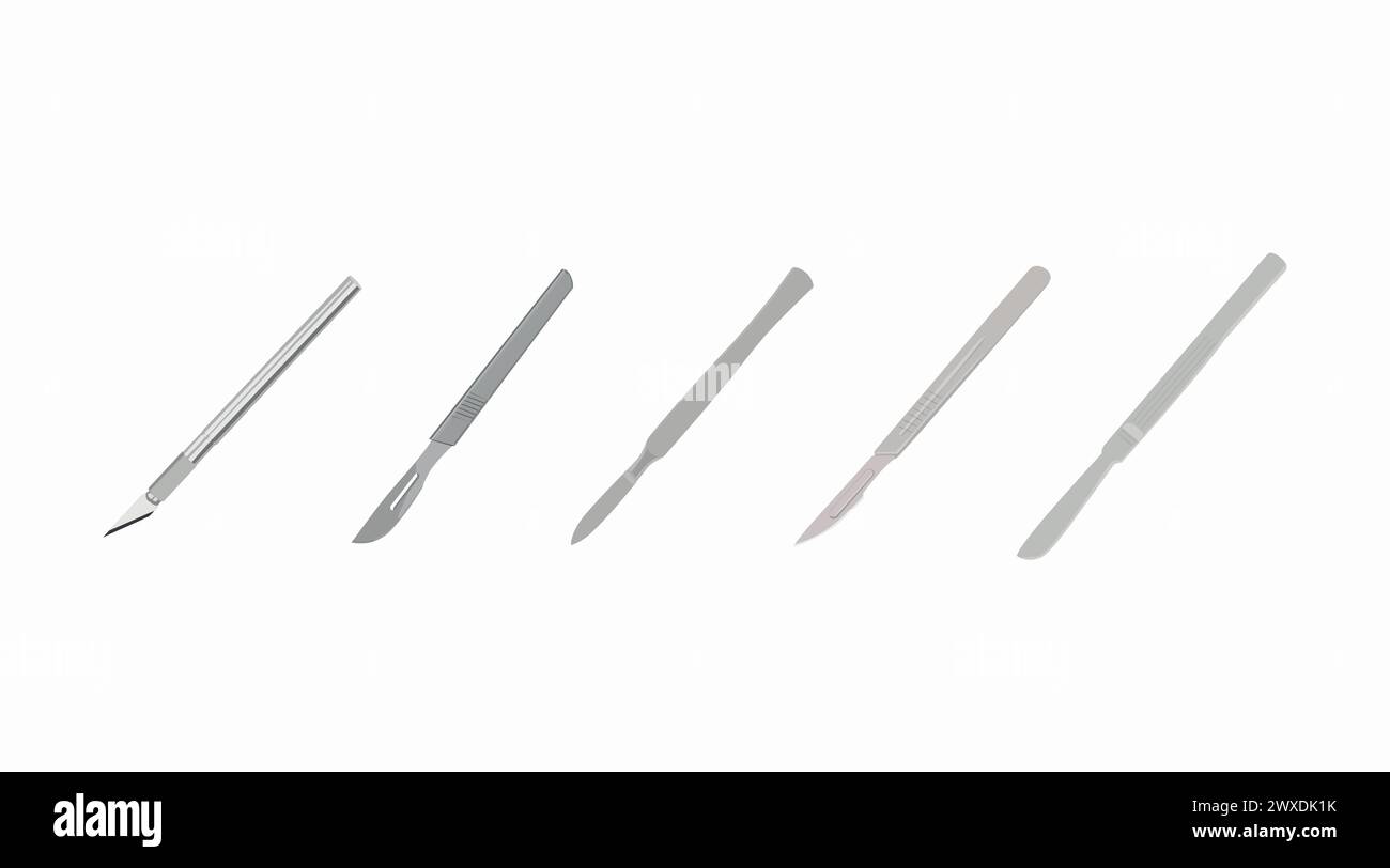 Vector Isolated Set of Scalpels. Vector flat editable illustration set