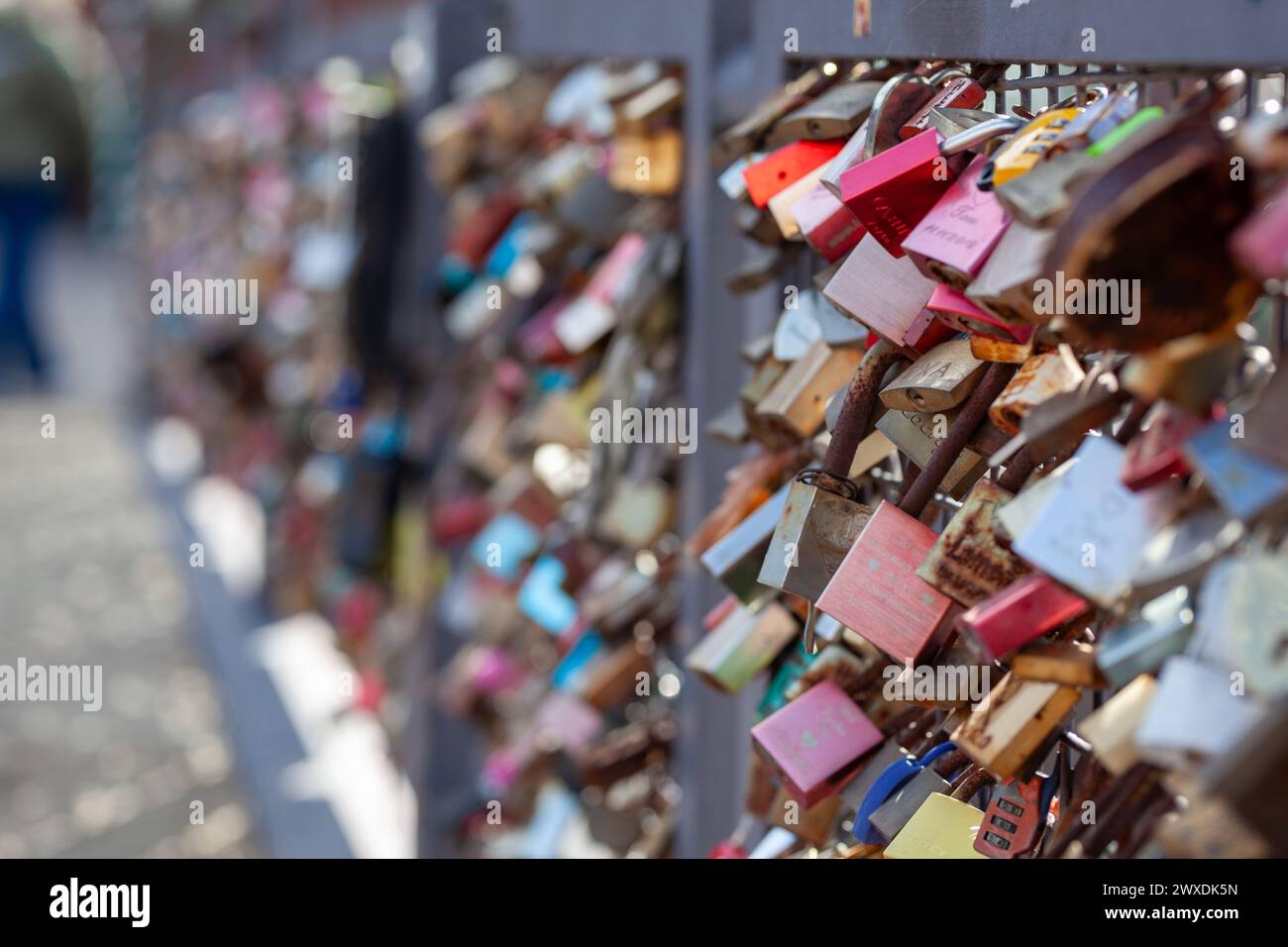 Love lock bridge at Katajanokka with many locks. Couples putting locks