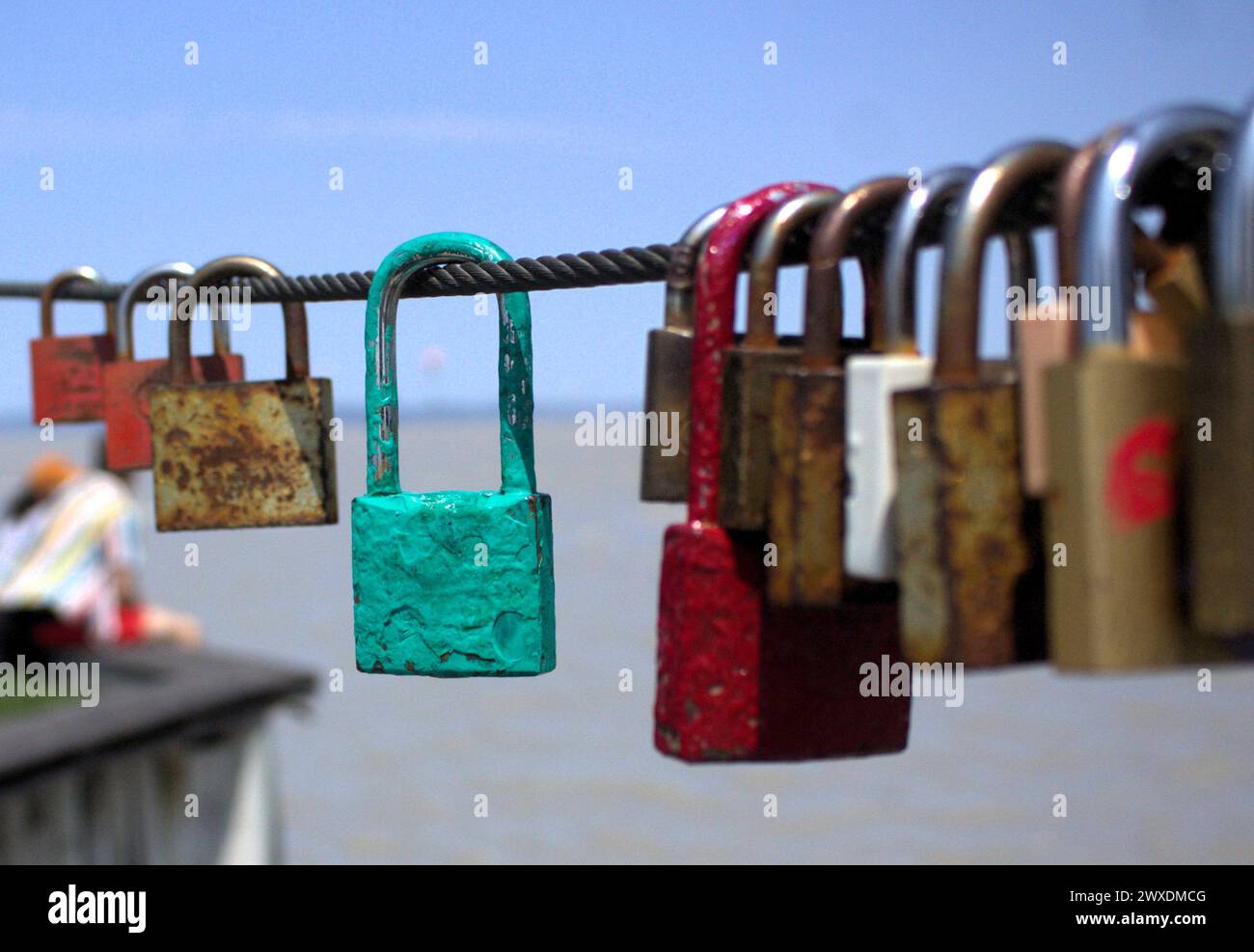 Padlocks, sometimes engraved with the names or initials of love-struck couples, representing eternal love Stock Photo
