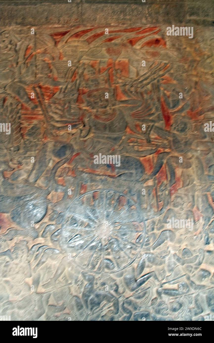Bas relief showing Battle of Lanka from the Ramayana, Angkor Wat, Siem Reap, Cambodia Stock Photo