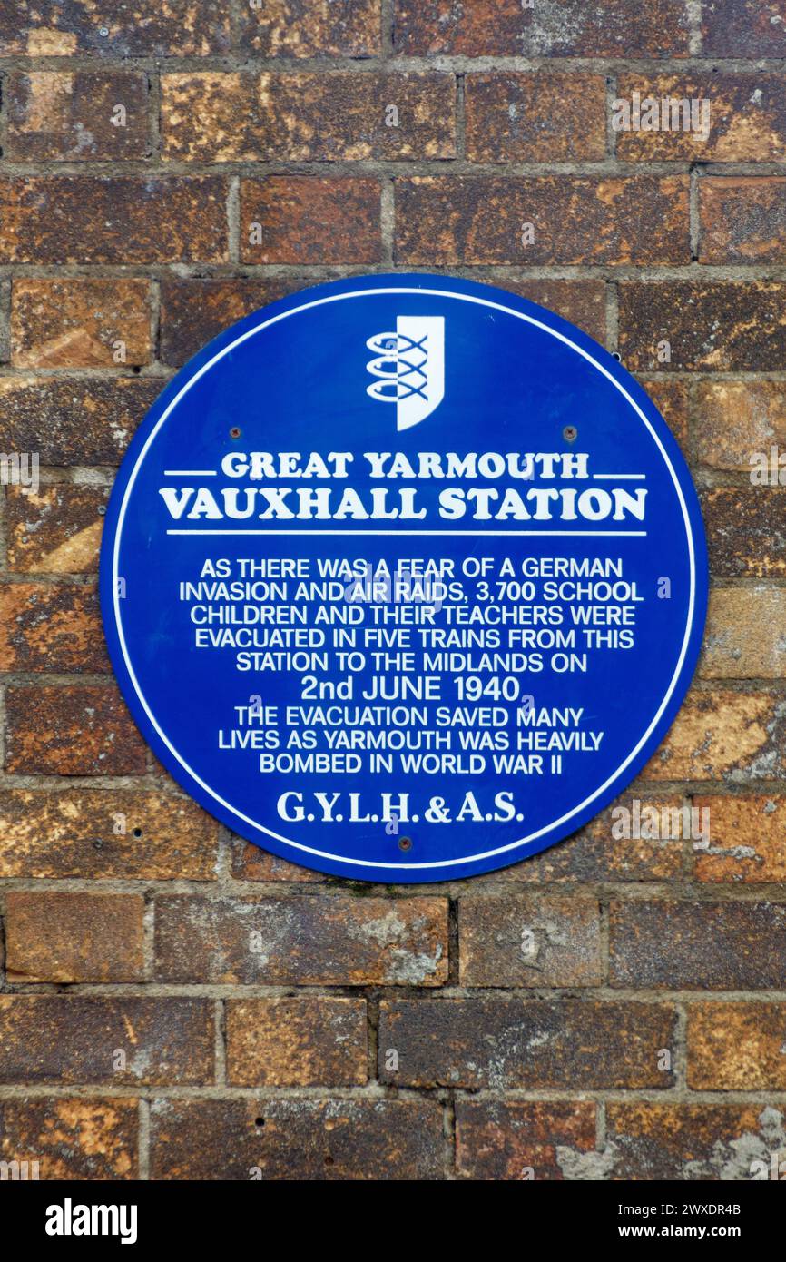 A plaque at Great Yarmouth railway Station Stock Photo
