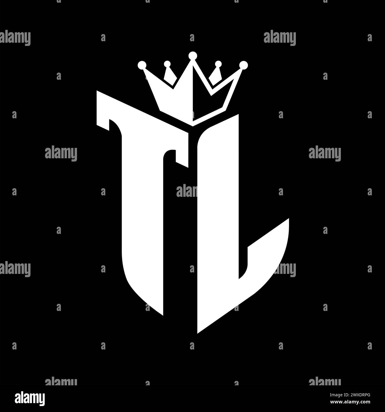 TL Letter monogram with shield shape with crown black and white color design template Stock Photo