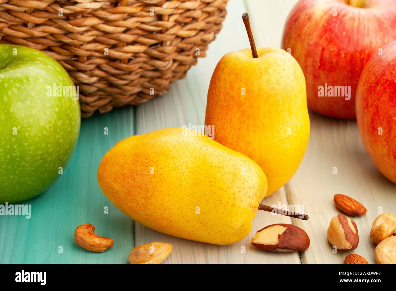 Yellow apple two green hi-res stock photography and images - Alamy