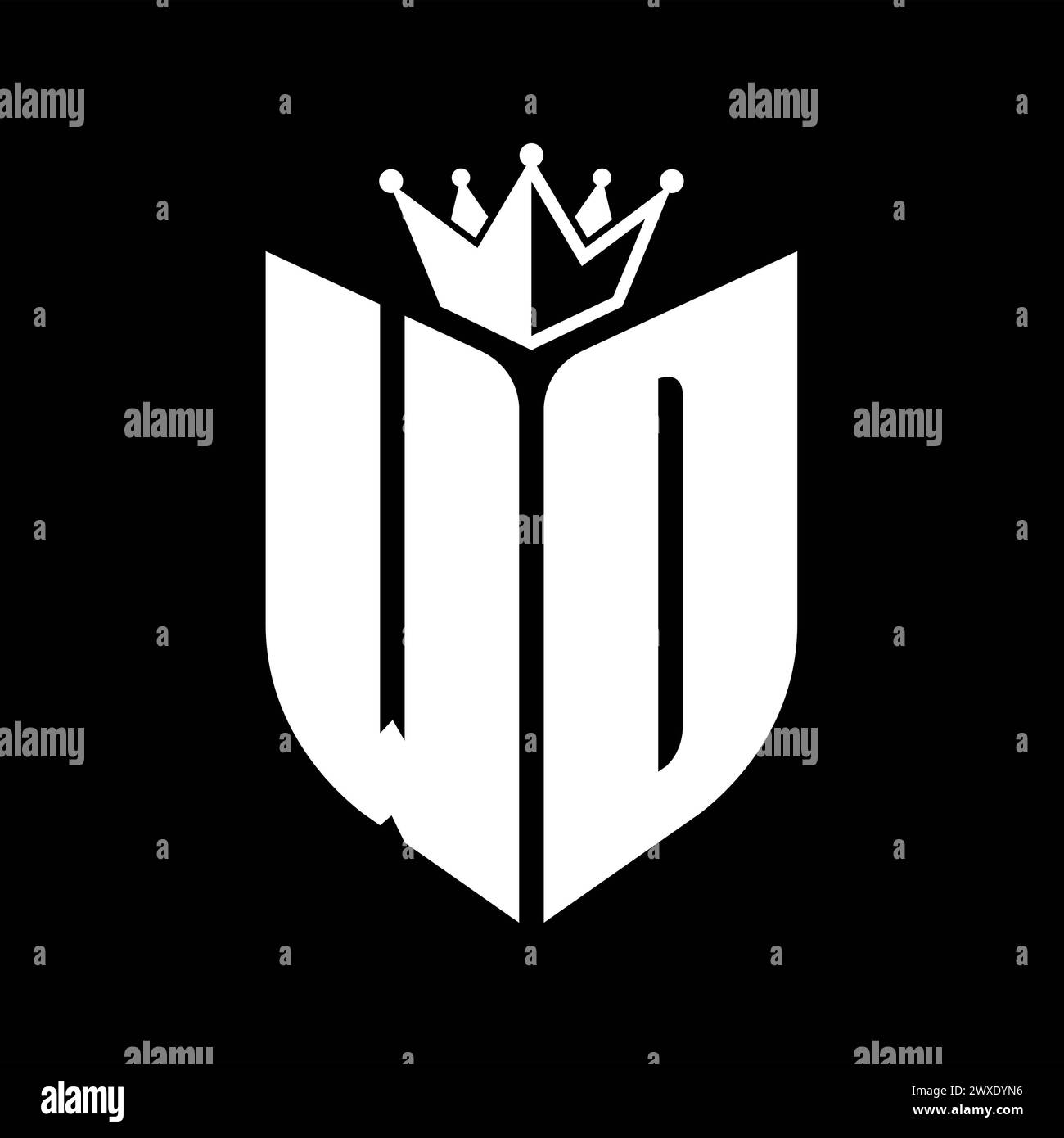 WD Letter monogram with shield shape with crown black and white color ...