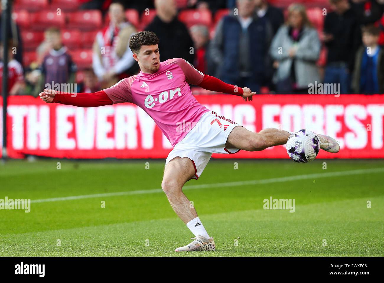Neco Williams of Nottingham Forest during the pre-game warm up ahead of the Premier League match Nottingham Forest vs Crystal Palace at City Ground, Nottingham, United Kingdom, 30th March 2024  (Photo by Gareth Evans/News Images) Stock Photo