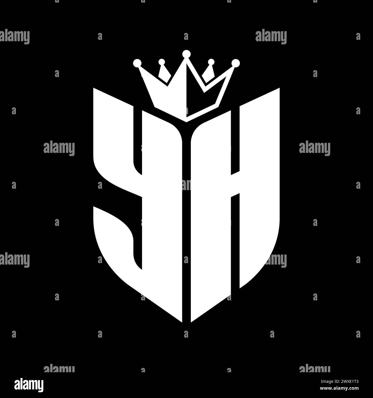 YH Letter monogram with shield shape with crown black and white color ...
