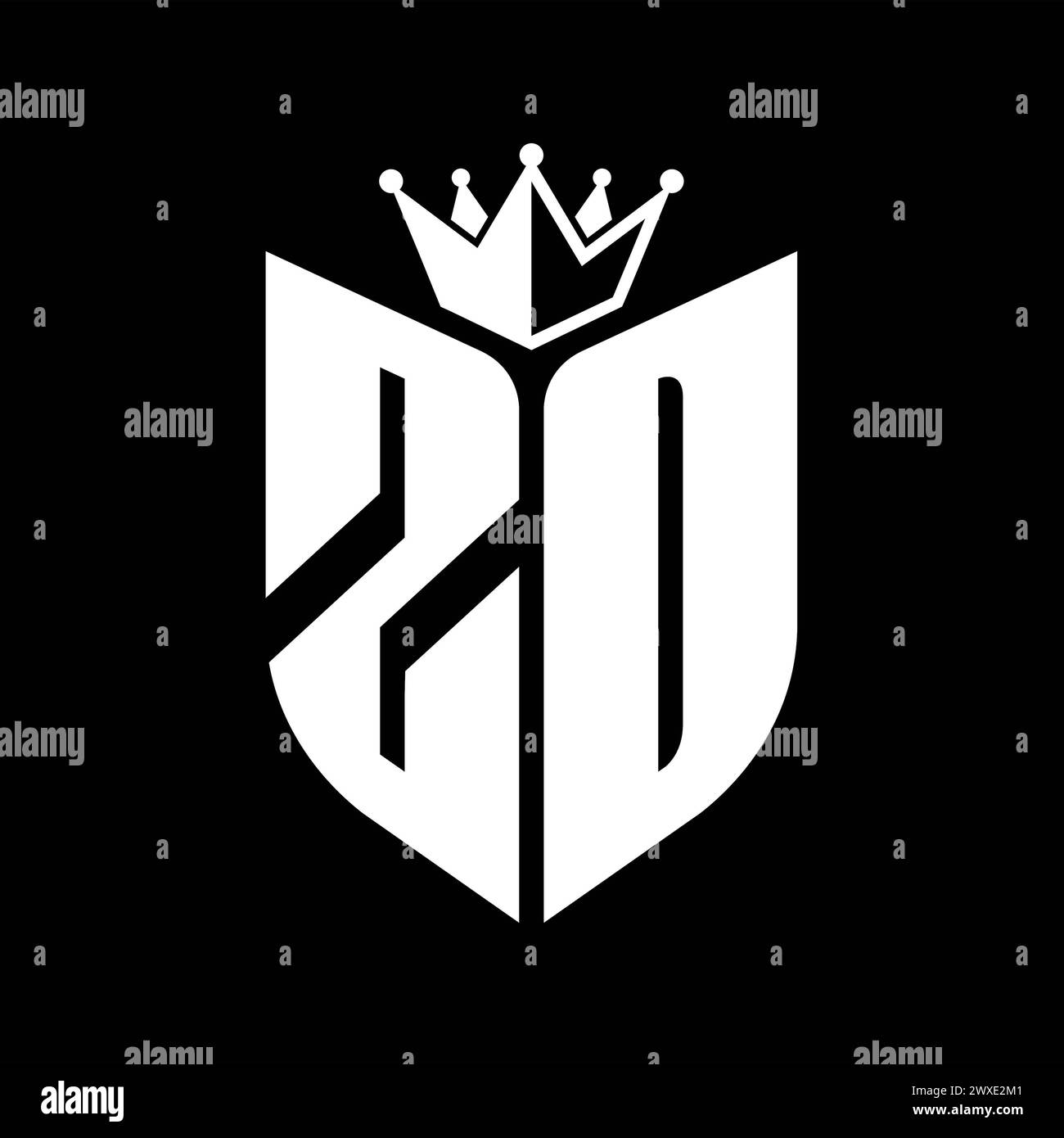 ZD Letter monogram with shield shape with crown black and white color ...