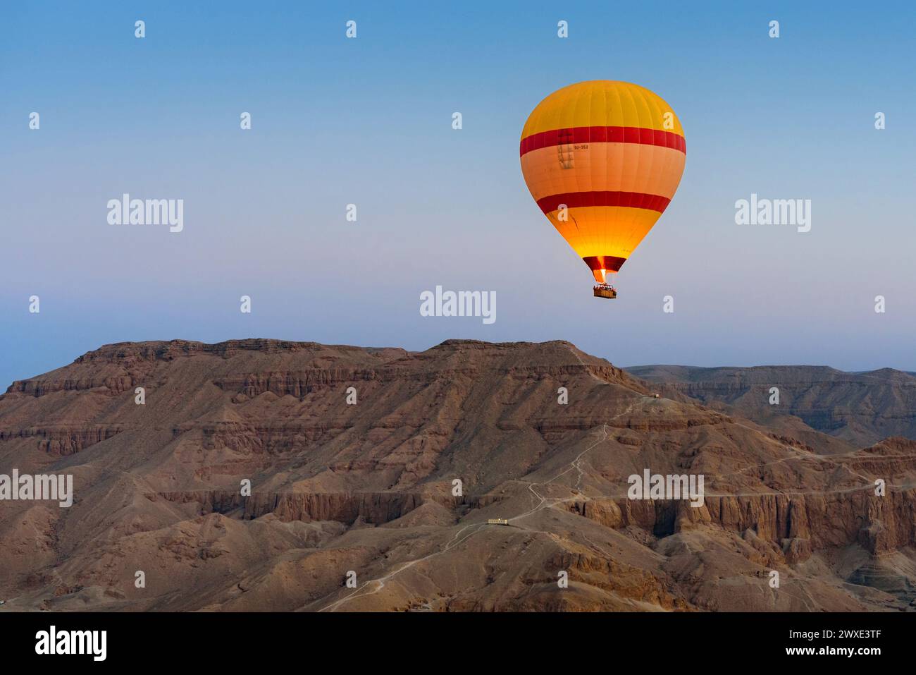 A sunrise balloon ride over the Valley of the Kings, Luxor, Egypt. Stock Photo