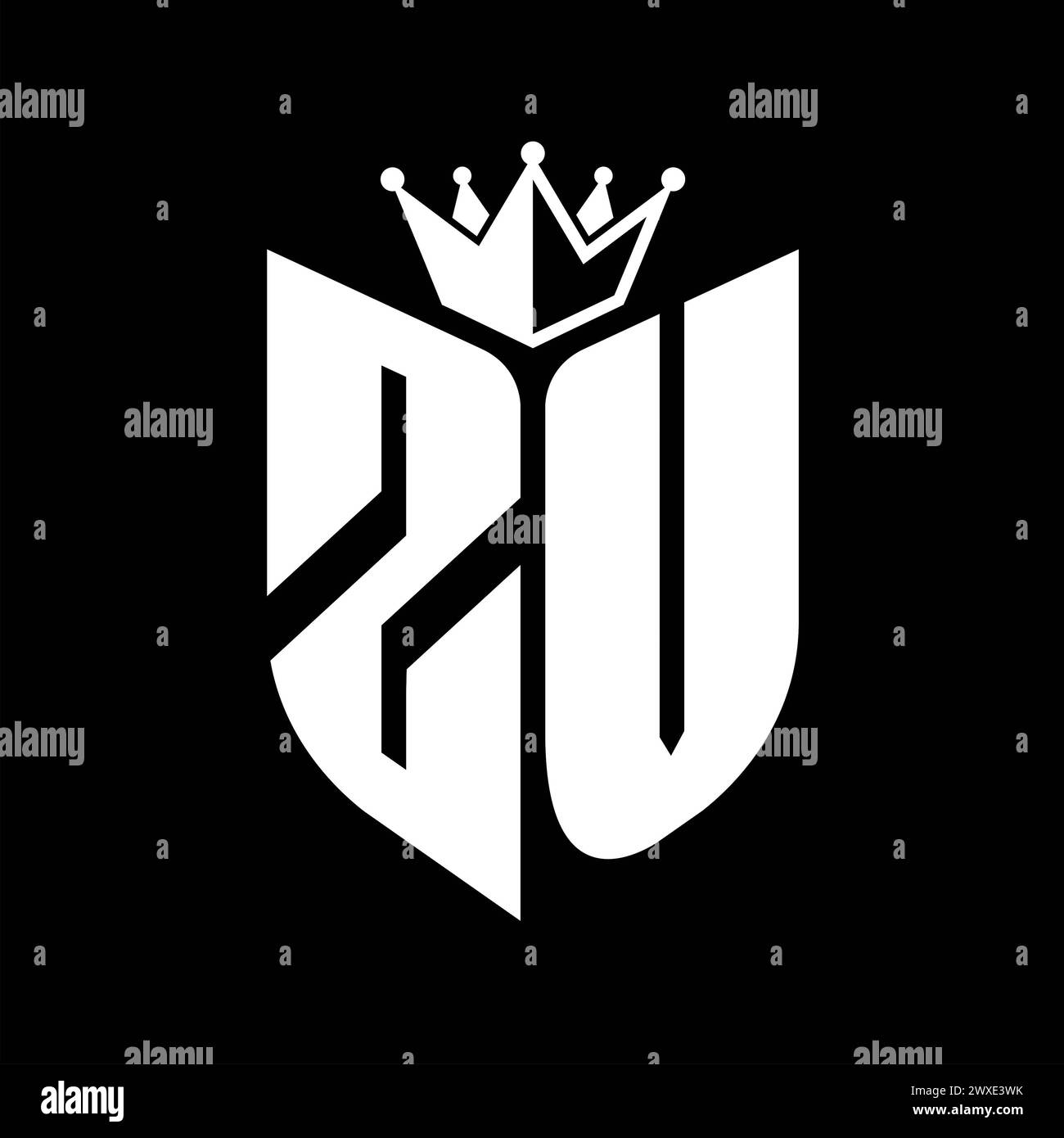 ZV Letter monogram with shield shape with crown black and white color ...