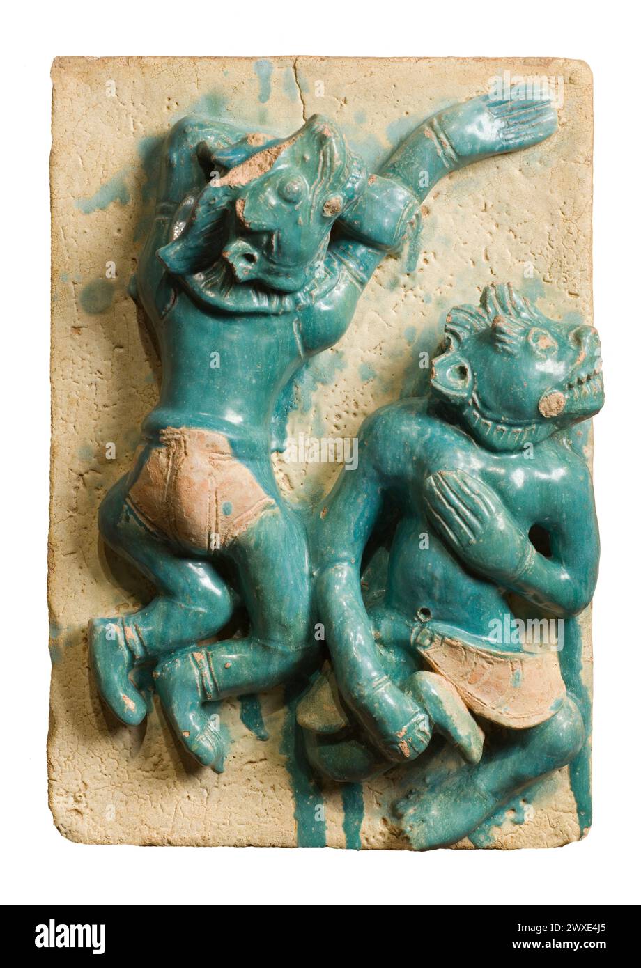Burmese glazed tile with Animal-Headed Demons Burma (Myanmar), Pegu, 1479CE  Earthenware with partial green glaze 42 x 30.5 x 5 cm Stock Photo