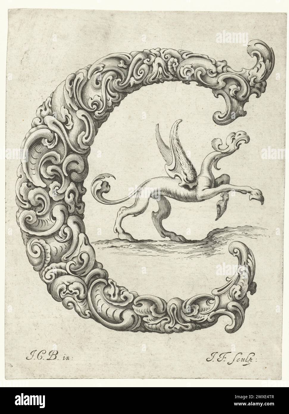Lithographic print. Letter C Jeremias Falck, after Johann Christian Bierpfaf, c.1645-50. Libellus Novus Elementorum Latinorum Stock Photo
