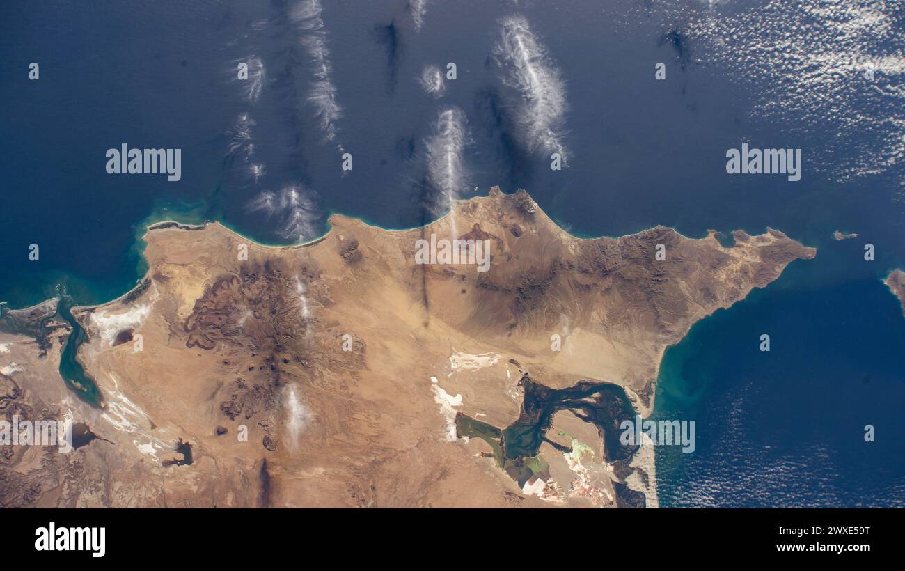 Baja California Sur The north coast of the Mexican state of Baja California Sur on the Pacific Ocean is pictured from the International Space Station as it orbited 258 miles above. 14 October 2023.  An optimised version of an original NASA image.  . Mandatory credit: NASA Stock Photo