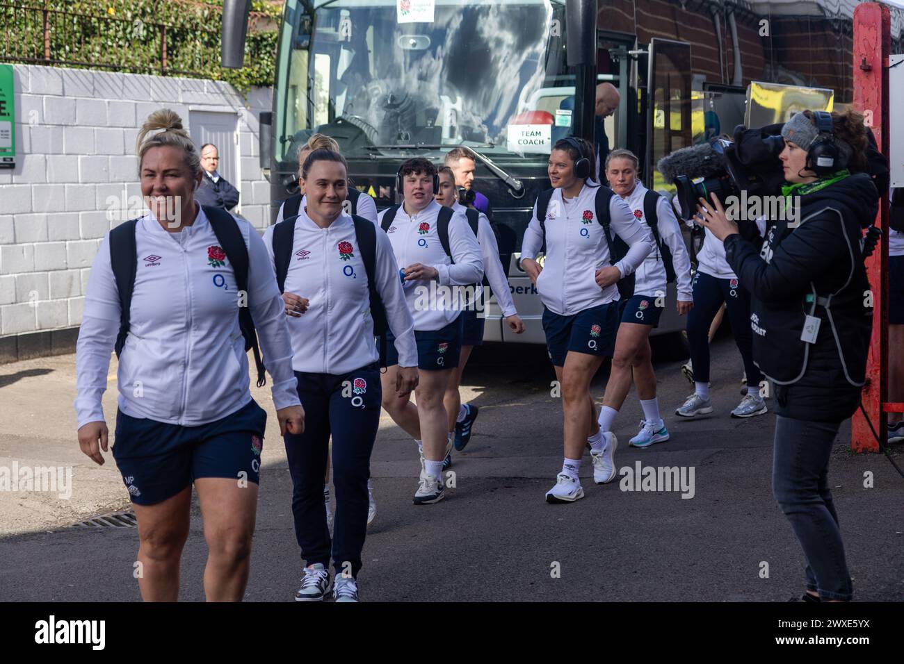 Bristol, UK. 30th Mar, 2024. England team arriving for the England v Wales at Ashton Gate Stadium for the Guinness Women's Six Nations. Bristol, UK Credit: ️ Elsie Kibue/Alamy Live News Stock Photo