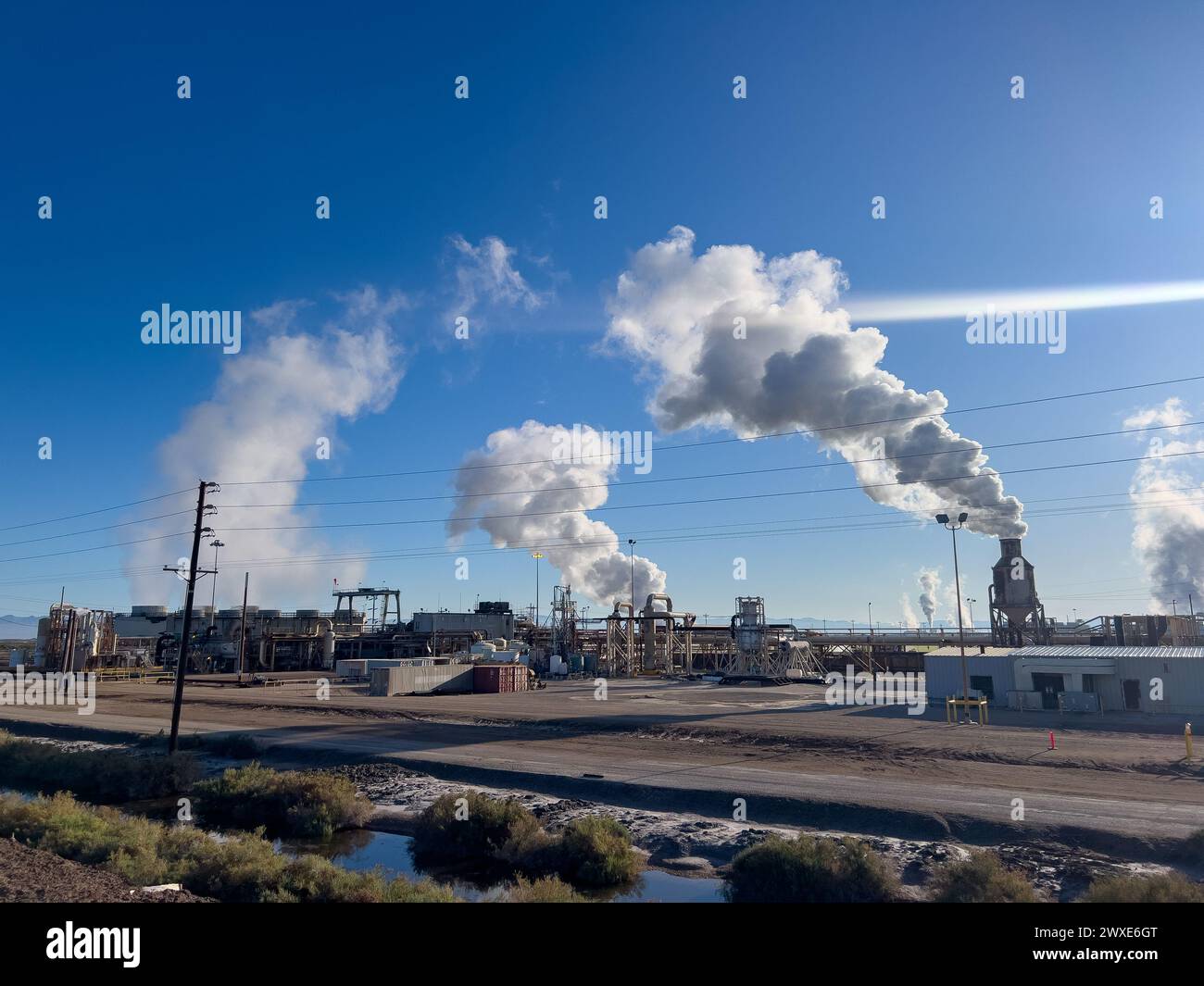 Steam from a geothermal power plant at the Salton Sea, Imperial County, California Stock Photo