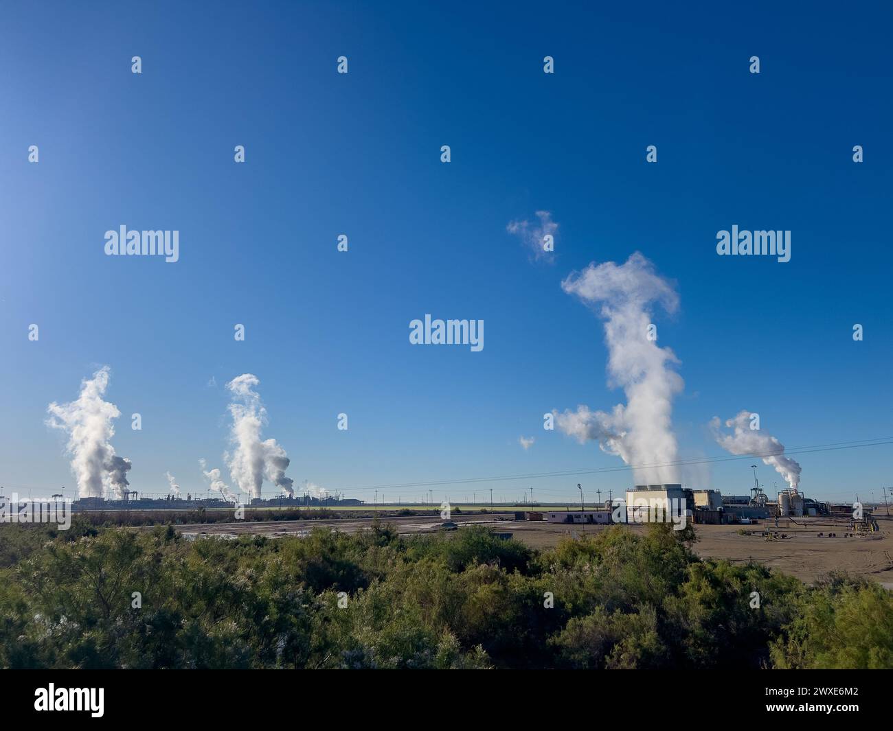 Steam from a geothermal power plant at the Salton Sea, Imperial County, California Stock Photo