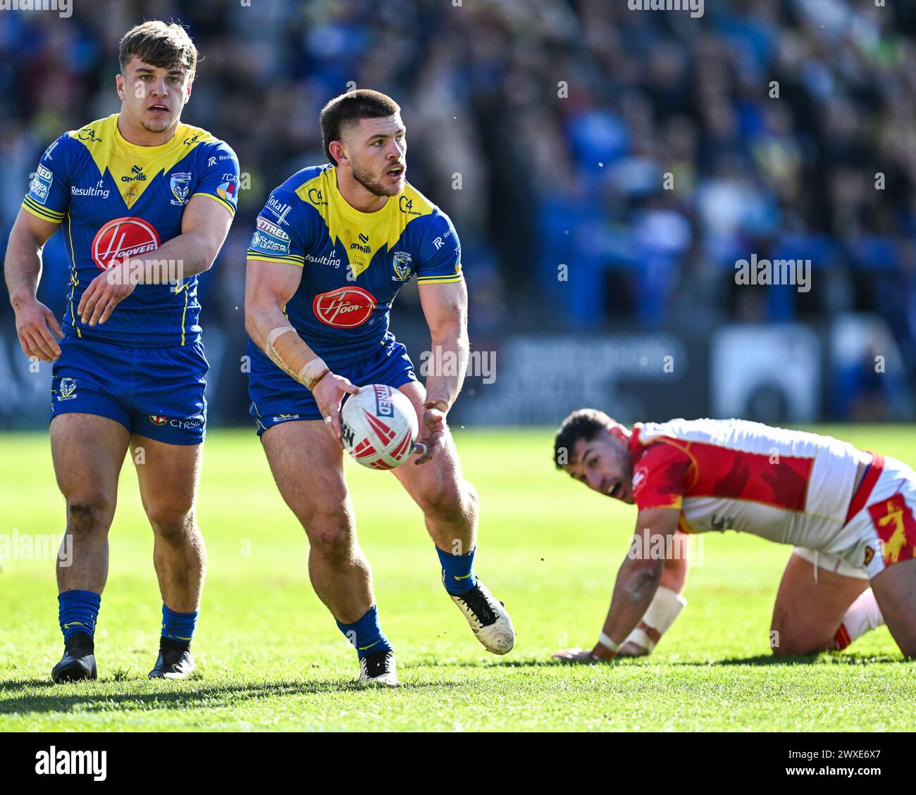 Danny Walker of Warrington Wolves in action during the Betfred Super League match Warrington Wolves vs Catalans Dragons at Halliwell Jones Stadium, Warrington, United Kingdom, 30th March 2024  (Photo by Craig Thomas/News Images) Stock Photo