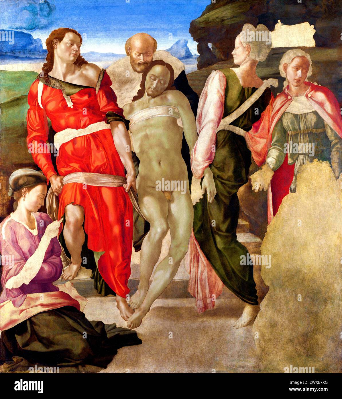 Michelangelo Buonarroti's The Entombment  famous painting. Original from Wikimedia Commons. Stock Photo